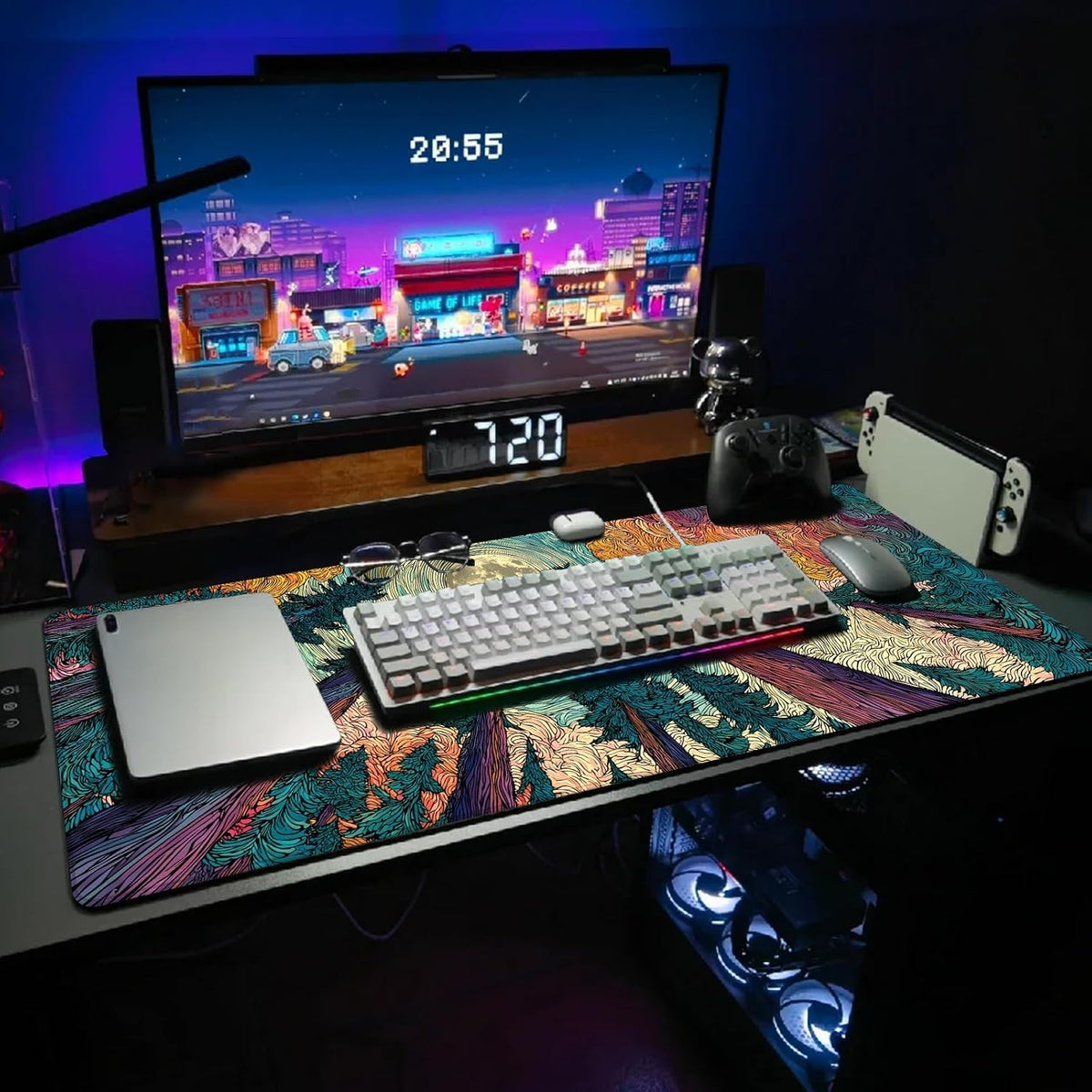 Extended Gaming Mouse Pad Large Mouse Mat 3mm Natural Rubber Base with Stitched Edges Non Slip Desk Mat 30 × 70 cm (Starry Forest)