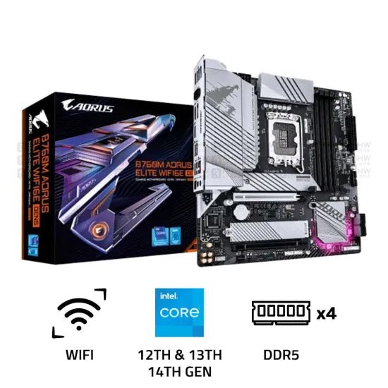 Gigabyte B760M AORUS ELITE WIFI6E GEN5 DDR5 LGA1700 ATX Motherboard Black - AHW Store