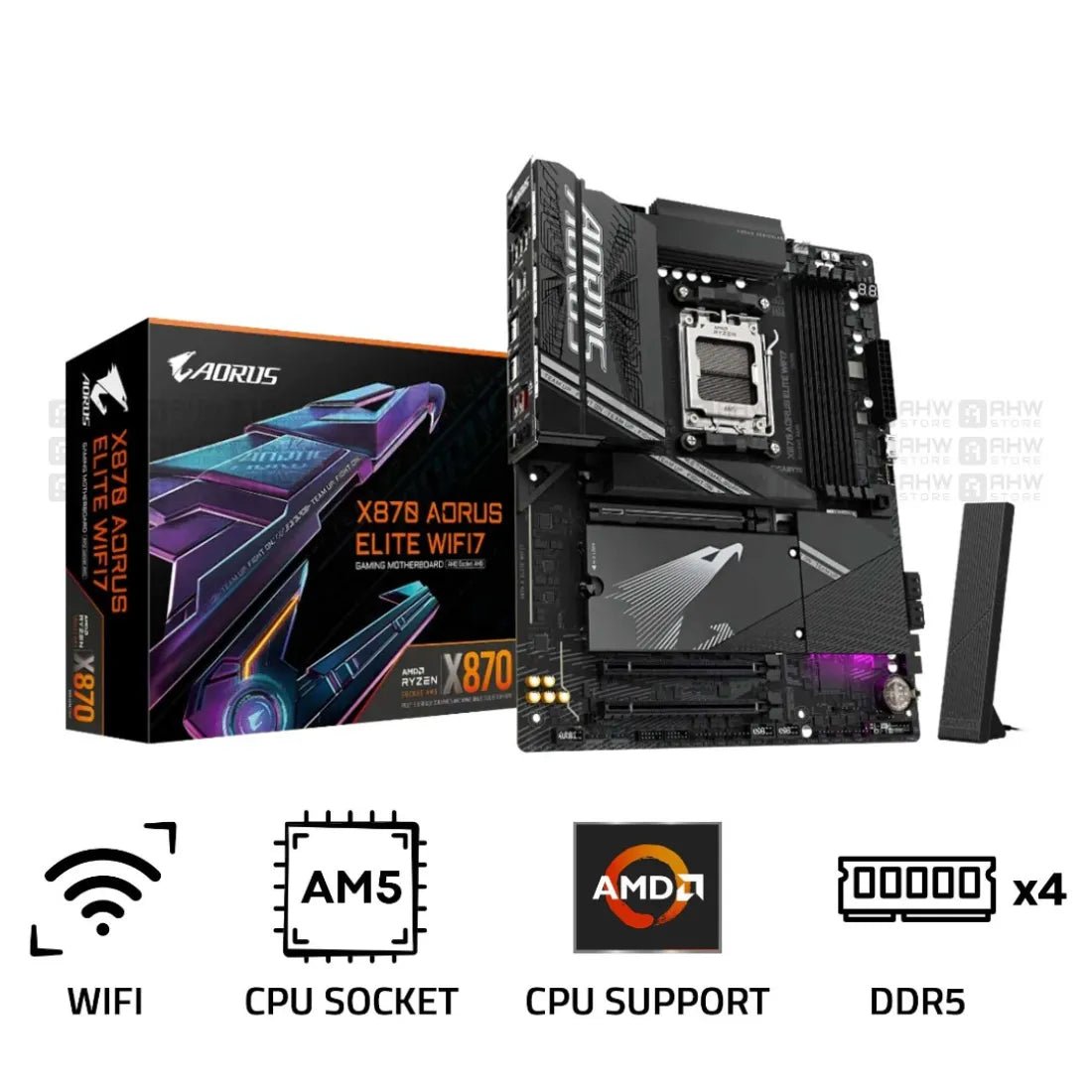 Gigabyte X870 AORUS ELITE WIFI7 AM5 ATX Motherboard Black - AHW Store