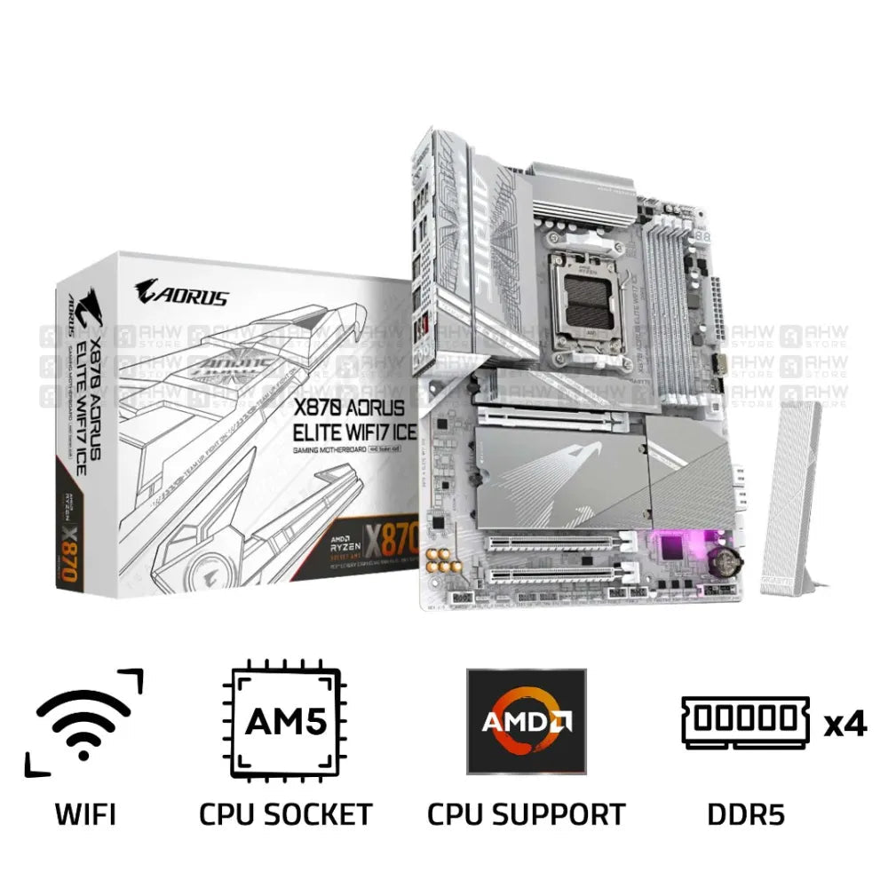 Gigabyte X870 AORUS ELITE WIFI7 ICE DDR5 AM5 ATX Motherboard White - AHW Store