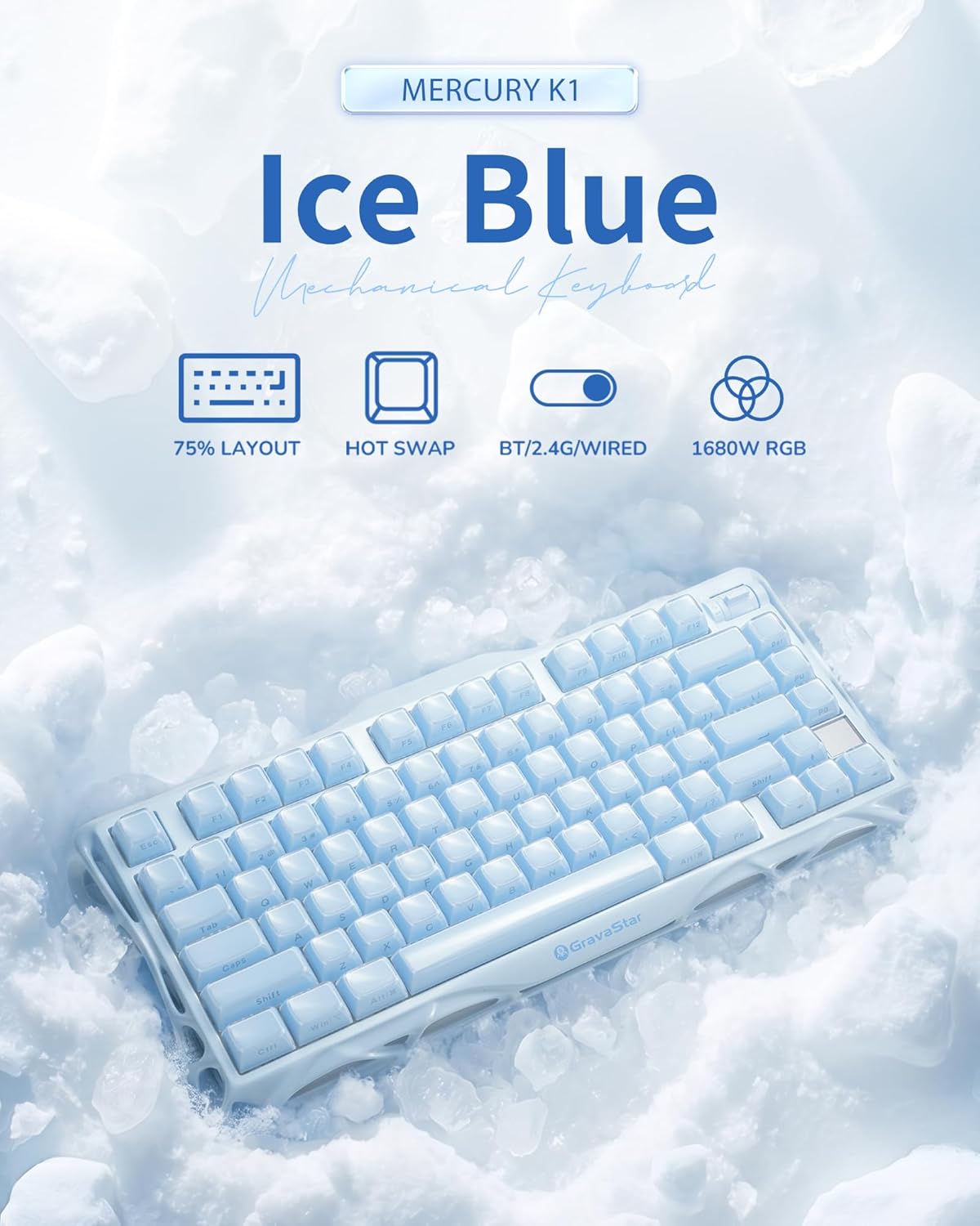 GravaStar Mercury K1 Mechanical Gaming Keyboard 75% - Blue - AHW Store