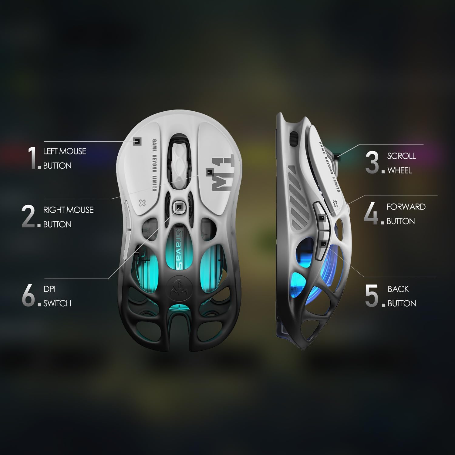 GravaStar Mercury M1 Pro Wireless Gaming Mouse, Lightweight Magnesium Alloy, 26,000 DPI, PAW3395DM S - AHW Store