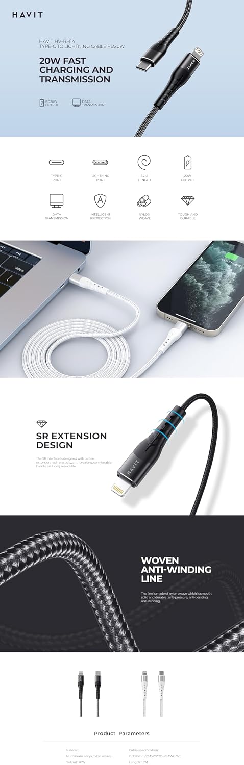 Havit HV-RH14 USB-C to Lightning Cable 1.2m - AHW Store