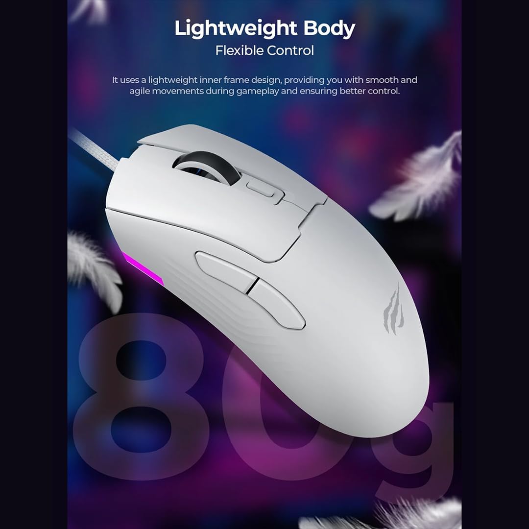 Havit MS966 RGB Wired Gaming Mouse, White - AHW Store