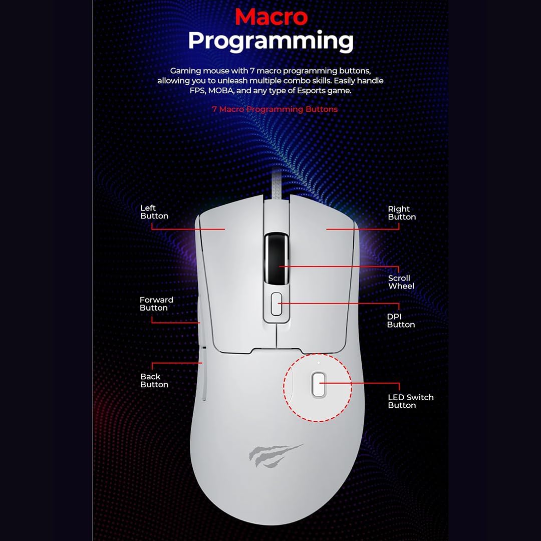 Havit MS966 RGB Wired Gaming Mouse, White - AHW Store
