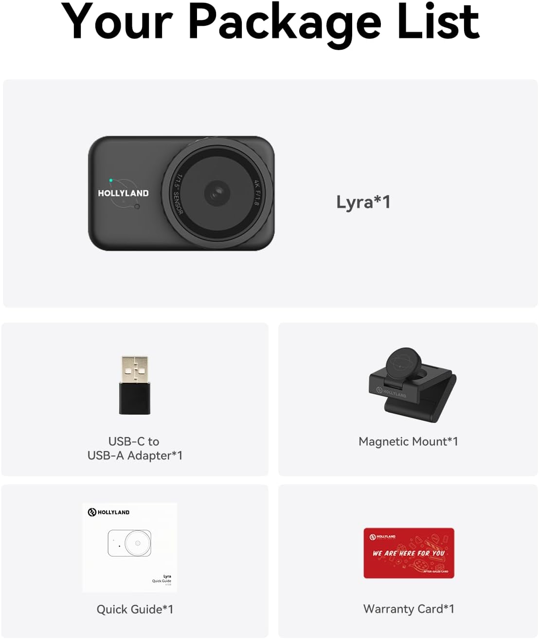 Hollyland Lyra Webcam: UHD 4K Webcam for PC & Mac, 1/1.5 Inch Sensor, Autoframing, PDAF, HDR - Ideal for Live Streaming, Video Calls & Gaming - Compatible with Zoom, Teams, Twitch and Much More - AHW Store
