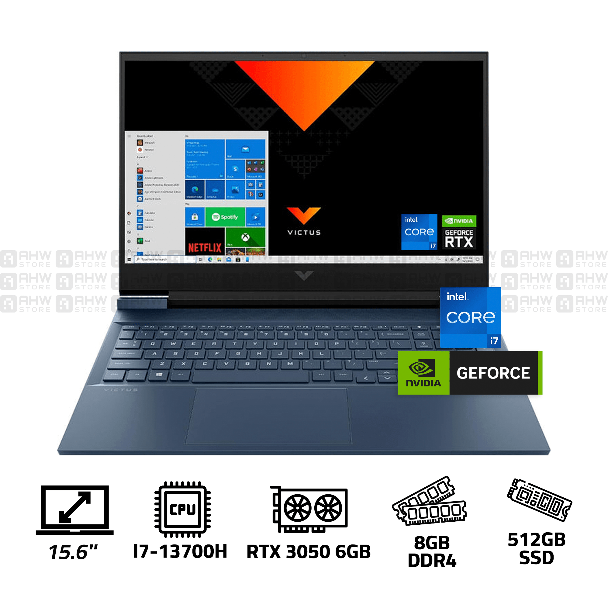 HP VICTUS 16 FA1038NE Laptop Core I7 - 13700H 8GB DDR4 512GB SSD RTX 3050 6GB 15.6" FHD 144Hz Blue - AHW Store