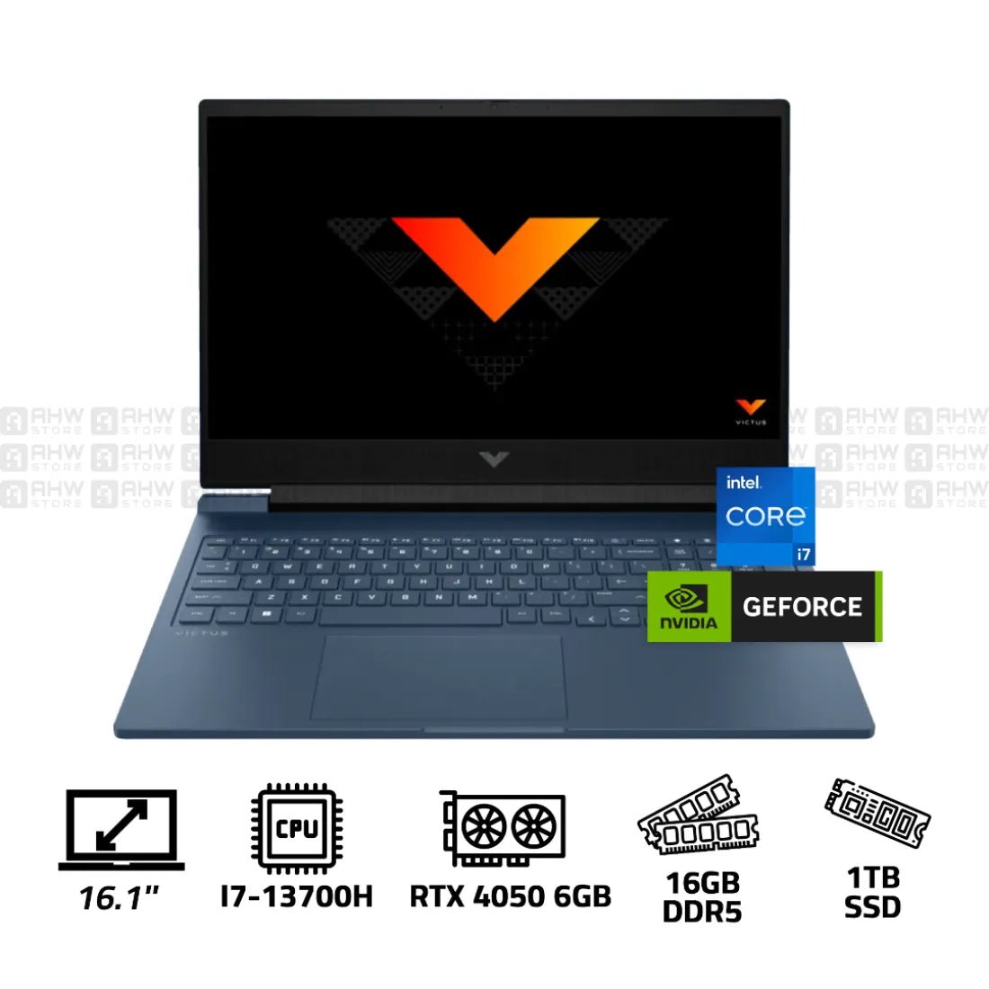 HP VICTUS 16 R0046NE Laptop Core I7 - 13700H 16GB DDR5 1TB SSD RTX 4050 6GB 16.1" FHD 144Hz Blue - AHW Store