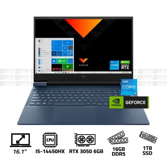 HP VICTUS 16 R1029 Laptop Core I5 - 14450HX 16GB DDR5 1TB SSD RTX 3050 6GB 16.1" FHD 144Hz Blue - AHW Store
