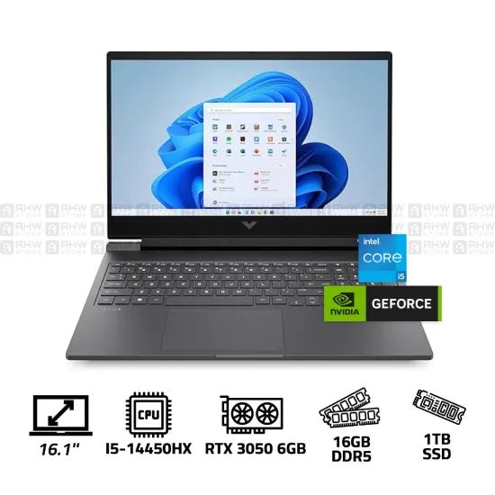 HP VICTUS 16 R1032 Laptop Core I5 - 14450HX 16GB DDR5 1TB SSD RTX 3050 6GB 16.1" FHD 144Hz Silver - AHW Store