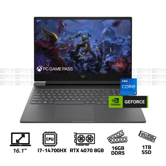 HP VICTUS 16 R1051 Laptop Core I7 - 14700HX 16GB DDR5 1TB SSD RTX 4070 8GB 16.1" FHD 144Hz Mica Silver - AHW Store