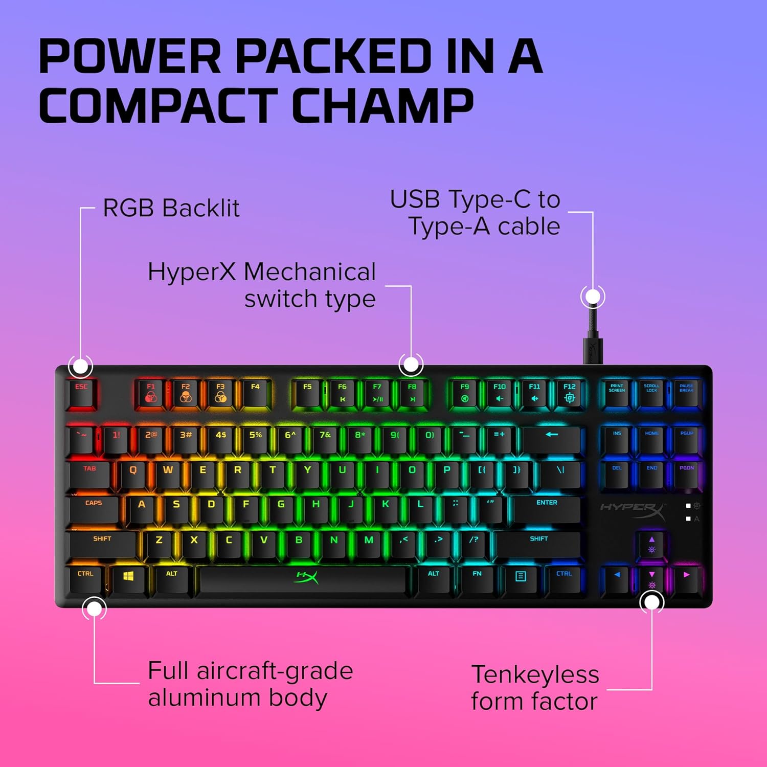 HyperX Alloy Origins Core – RGB Gaming Mechanical Keyboard, Tenkeyless, Aqua, (QWERTY – US Layout) - AHW Store
