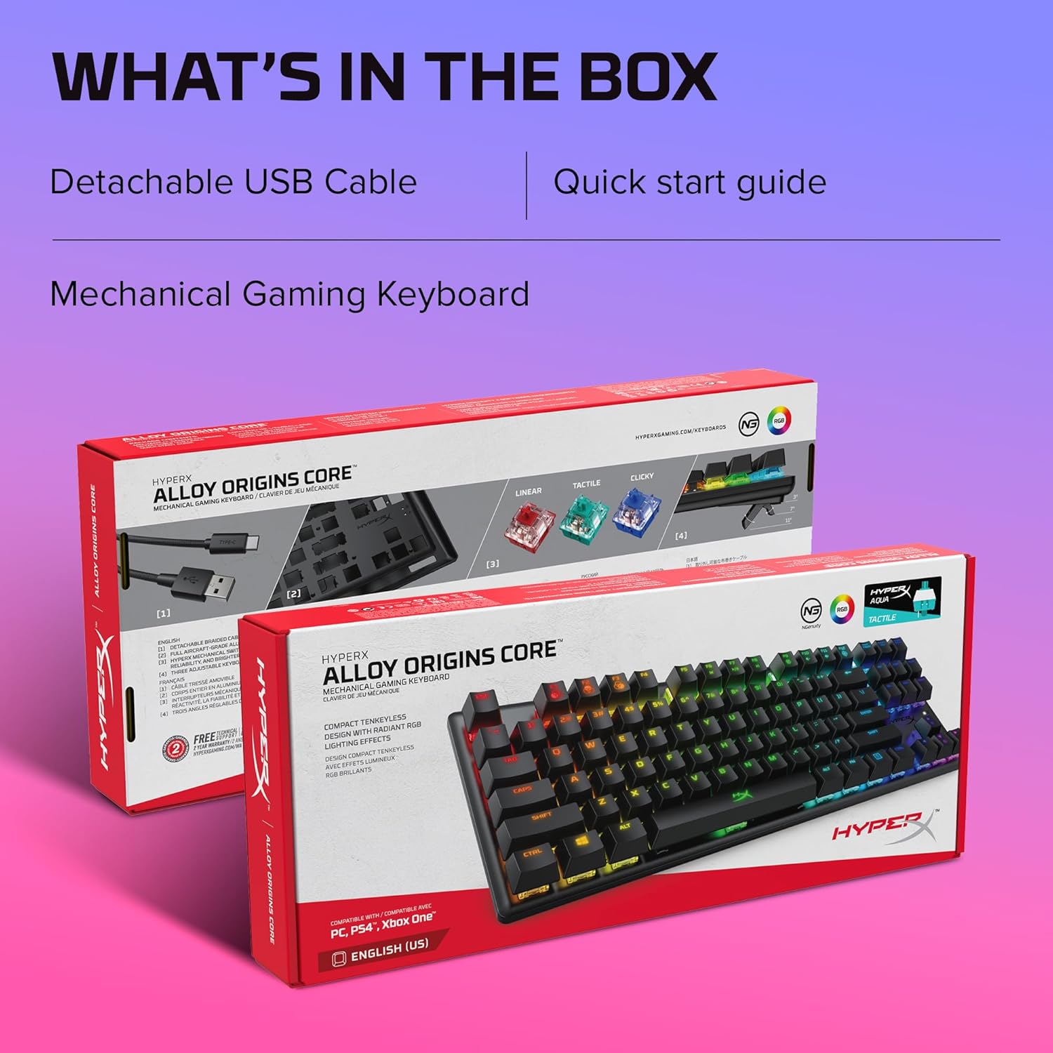 HyperX Alloy Origins Core – RGB Gaming Mechanical Keyboard, Tenkeyless, Aqua, (QWERTY – US Layout) - AHW Store