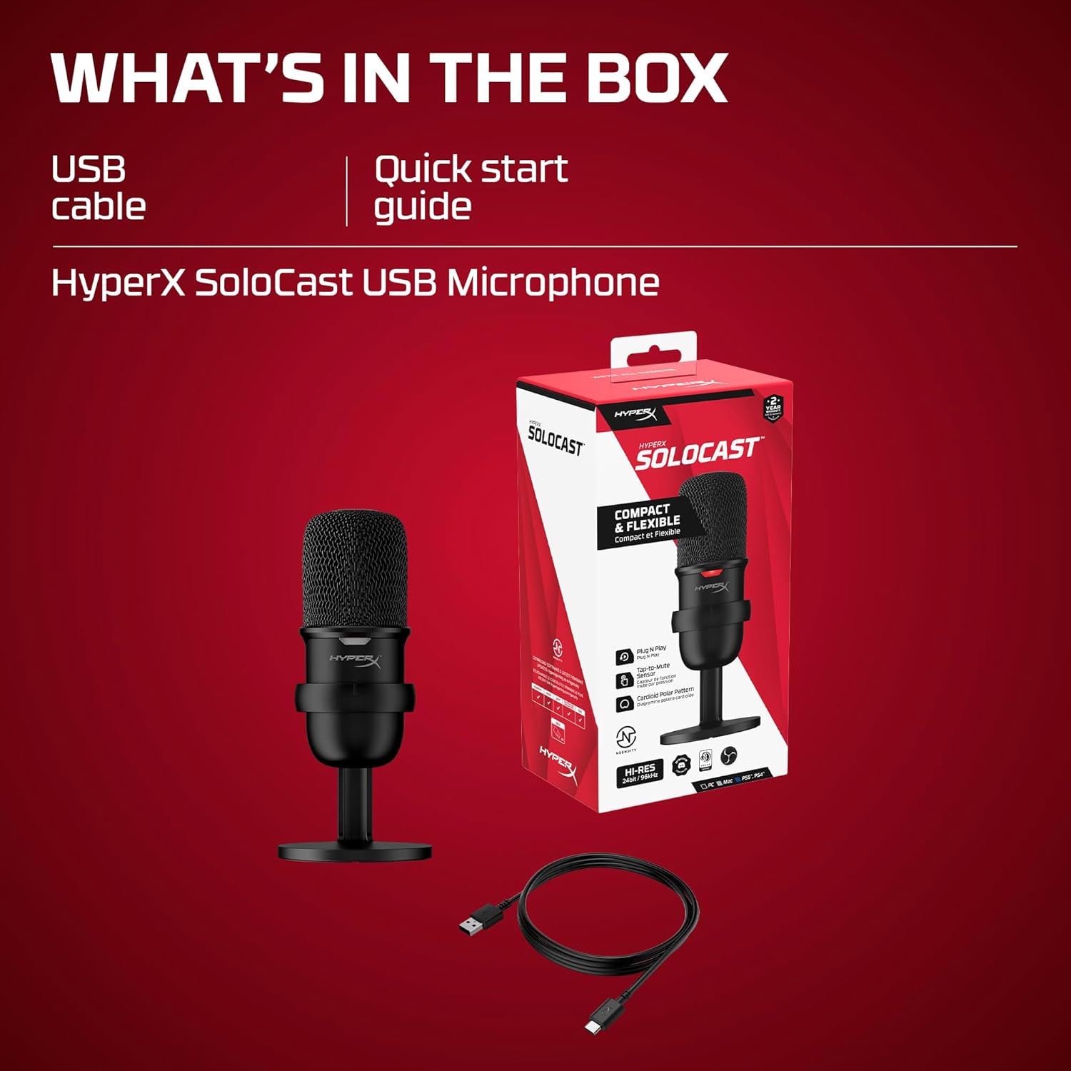 HYPERX SOLOCAST – USB CONDENSER GAMING MICROPHONE, FOR PC, PS4, AND MAC, TAP - TO - MUTE SENSOR, CARDIOI - AHW Store