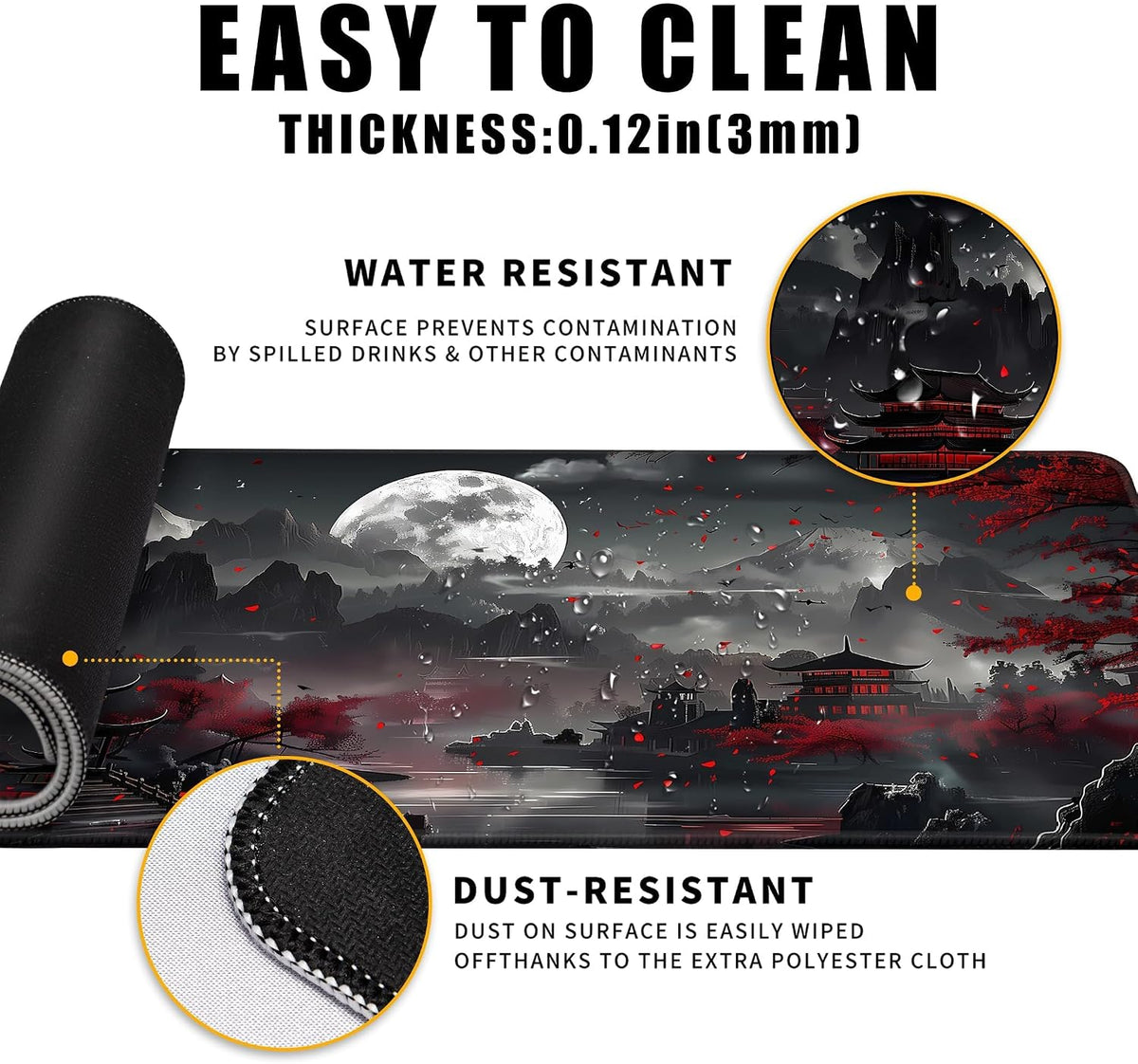 Japanese Riverside Full Moon XL Desk Mat 30 × 70 cm - AHW Store