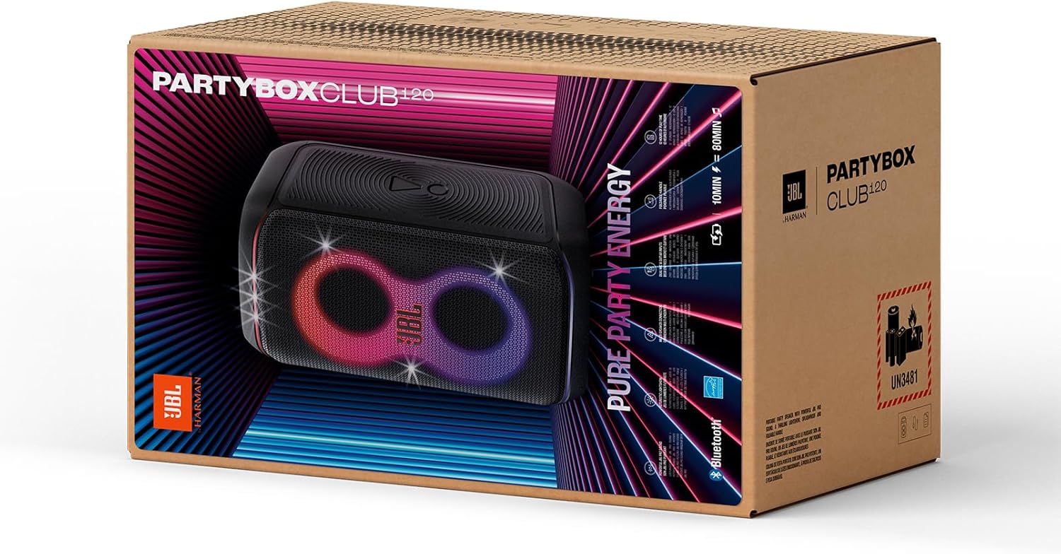 JBL Partybox Club 120 Portable Party Speaker with Pro Sound, Light Show, 12H Battery, IPX4 Splash Re - AHW Store