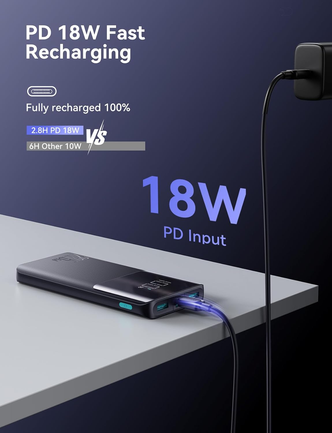 Joyroom JR - QP191 22.5W Power Bank 10000mAh With Large Digital Display Supports PD3.0,QC3.0 - Black 1 - AHW Store
