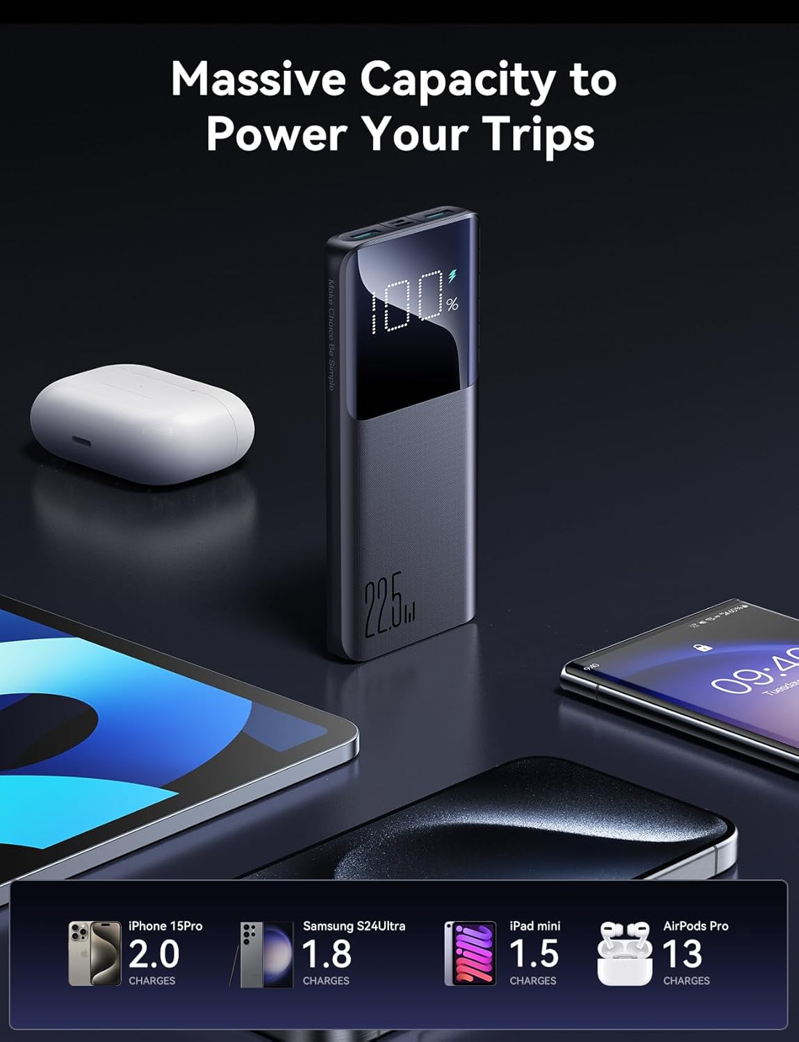 Joyroom JR - QP191 22.5W Power Bank 10000mAh With Large Digital Display Supports PD3.0,QC3.0 - Black 1 - AHW Store
