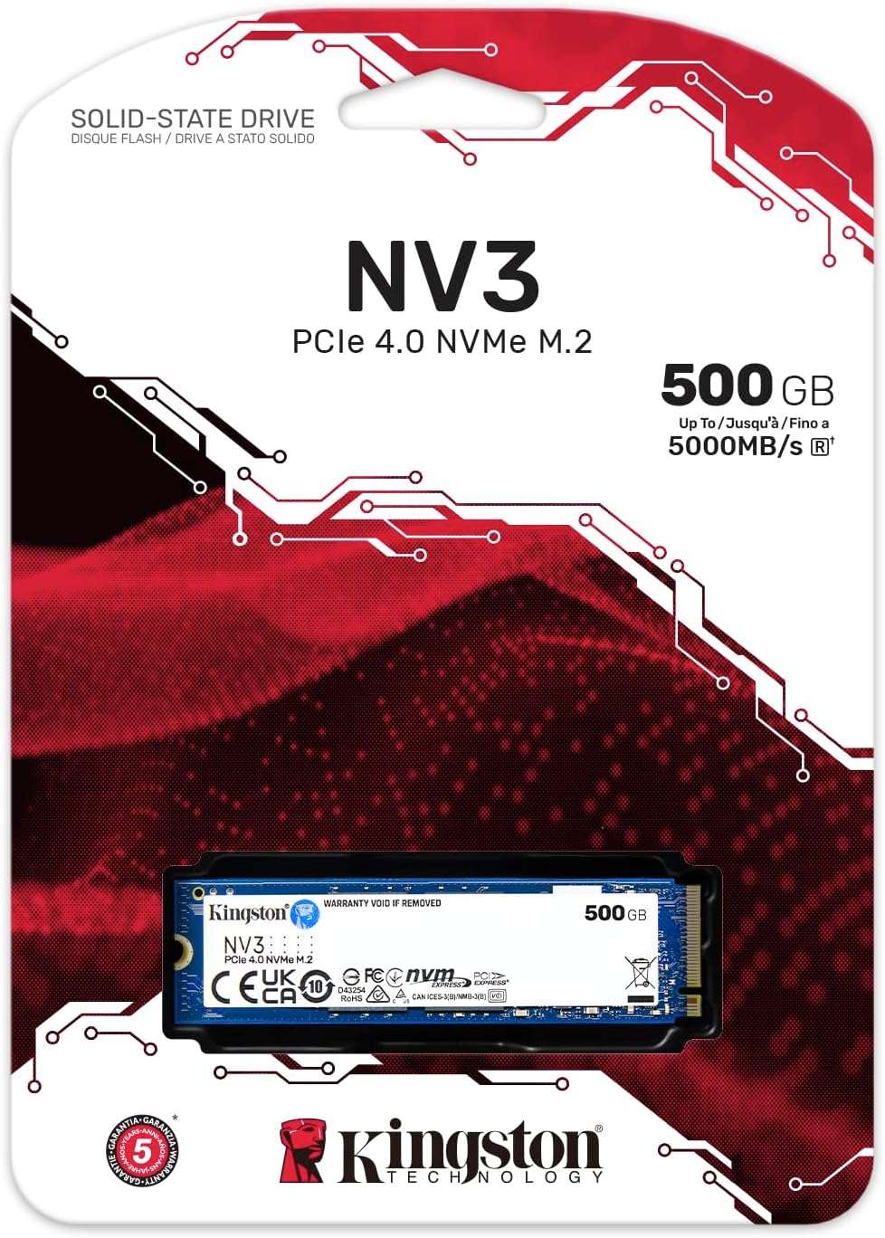 Kingston NV3 NVMe PCIe 4.0 Internal SSD 500GB M.2 2280 - SNV3S/500G - AHW Store