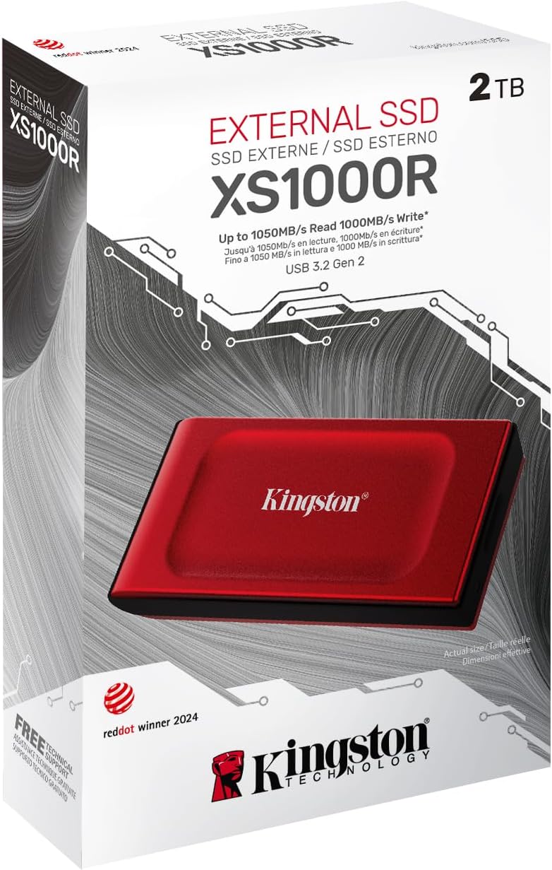 Kingston XS1000 2TB External SSD USB 3.2 Gen 2 Portable Solid State Drive Red - SXS1000R/2000G - AHW Store