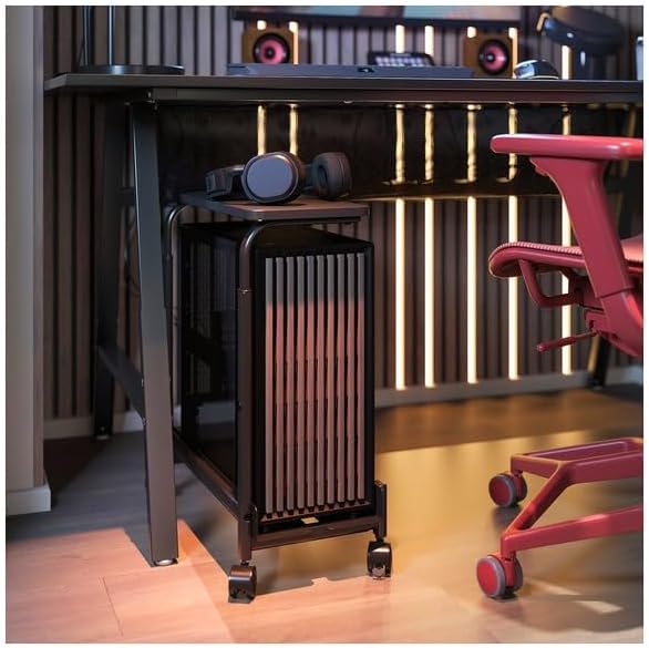 LANESPELARE Adjustable PC Case Cart with Shelf & Lockable Wheels – Black - AHW Store