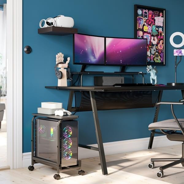 LANESPELARE Adjustable PC Case Cart with Shelf & Lockable Wheels – Black - AHW Store