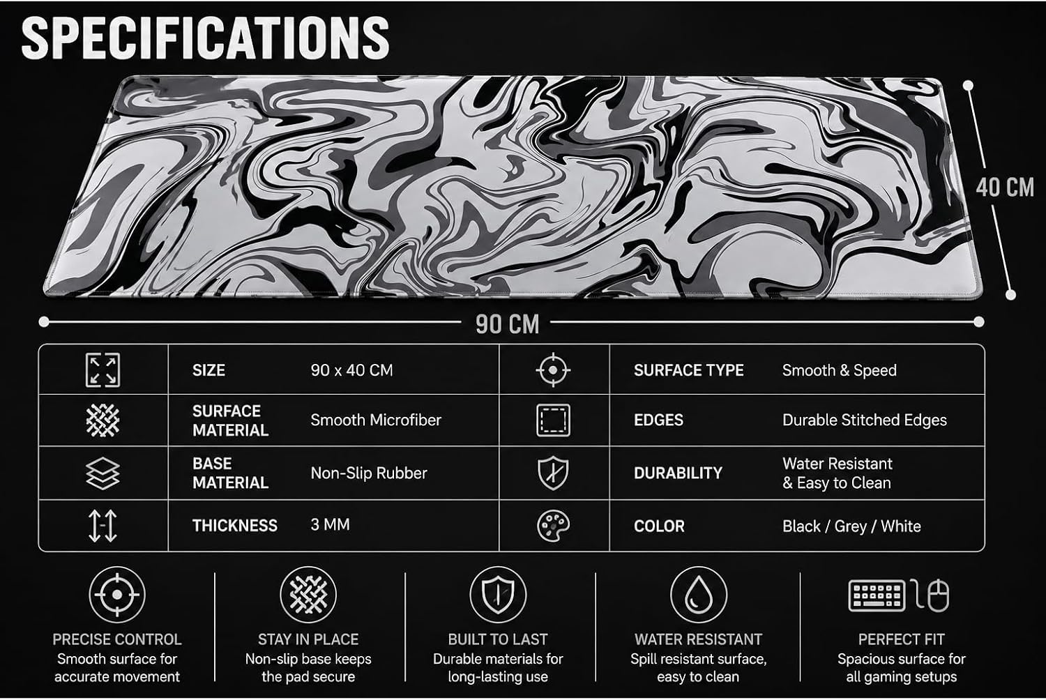 Large XL Mouse Pad Desk Mat 90x90 cm - AHW Store