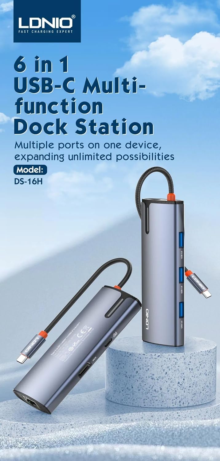 LDNIO 6-in-1 USB-C Docking Station HUB - AHW Store