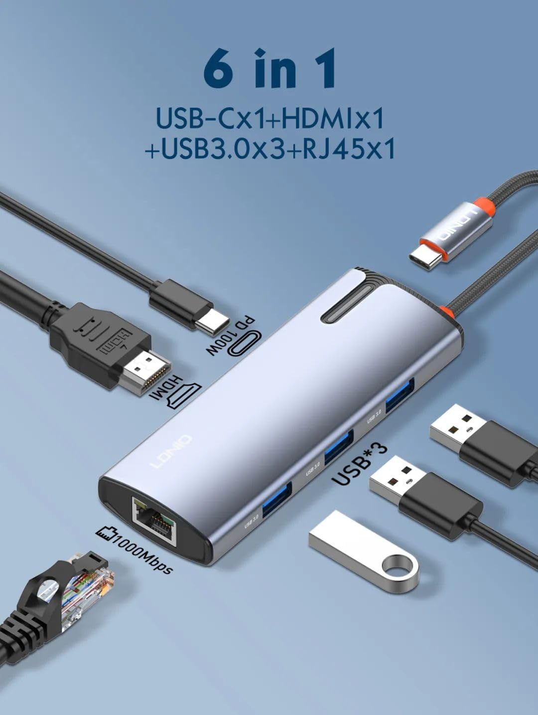 LDNIO 6-in-1 USB-C Docking Station HUB - AHW Store