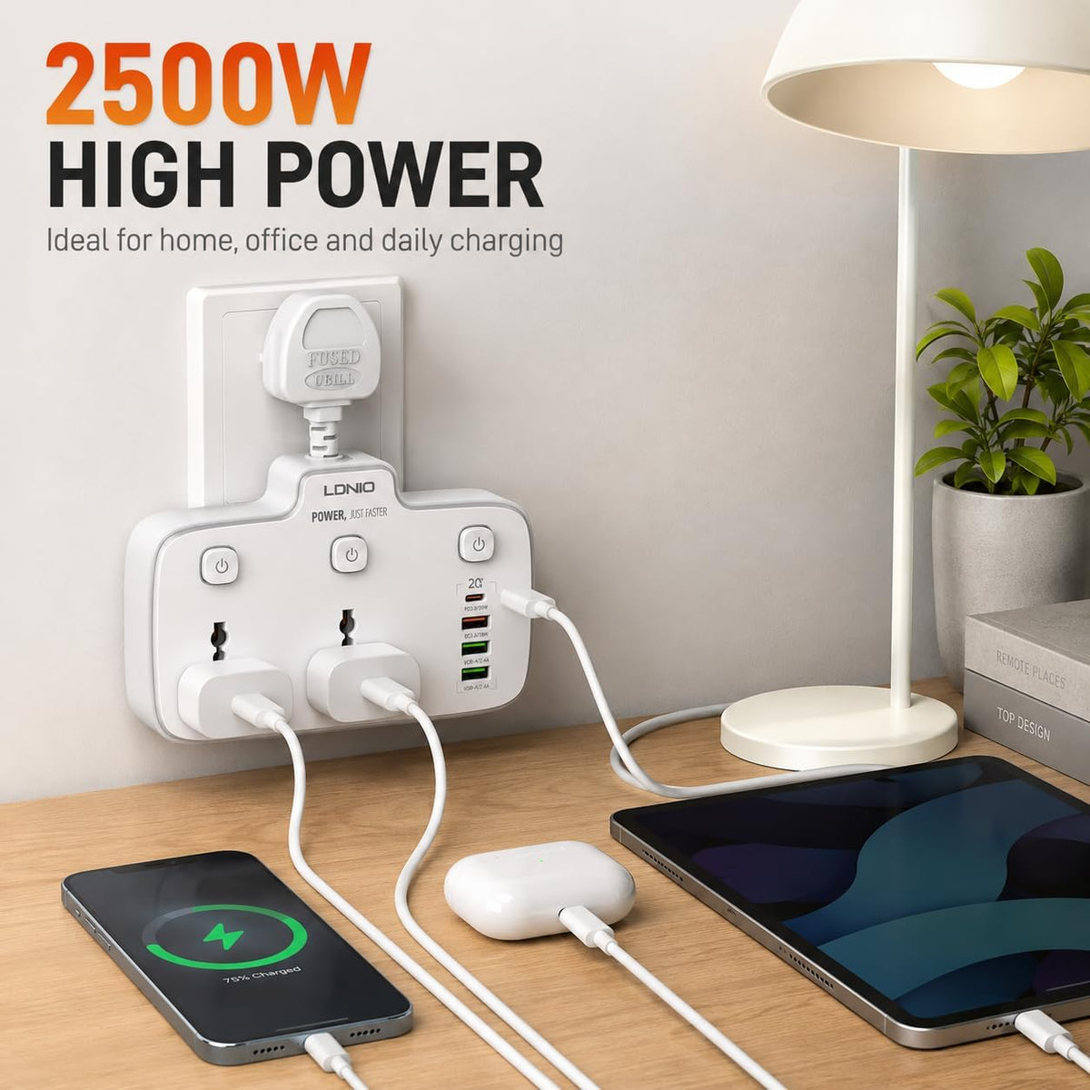 LDNIO SC2413 6-in-1 Power Strip Cube 2AC 4USB White - AHW Store