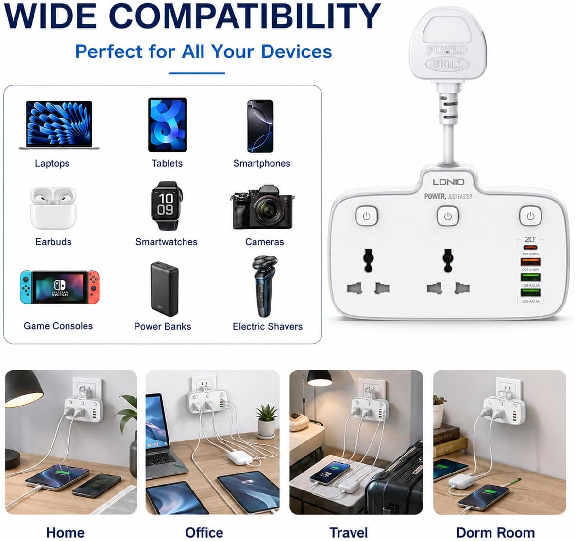 LDNIO SC2413 6-in-1 Power Strip Cube 2AC 4USB White - AHW Store