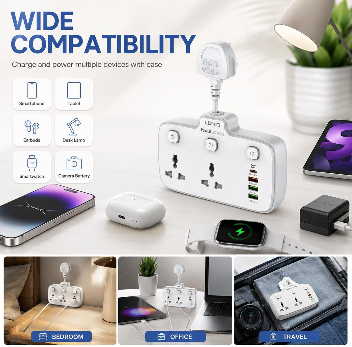LDNIO SC2413 6-in-1 Power Strip Cube 2AC 4USB White - AHW Store