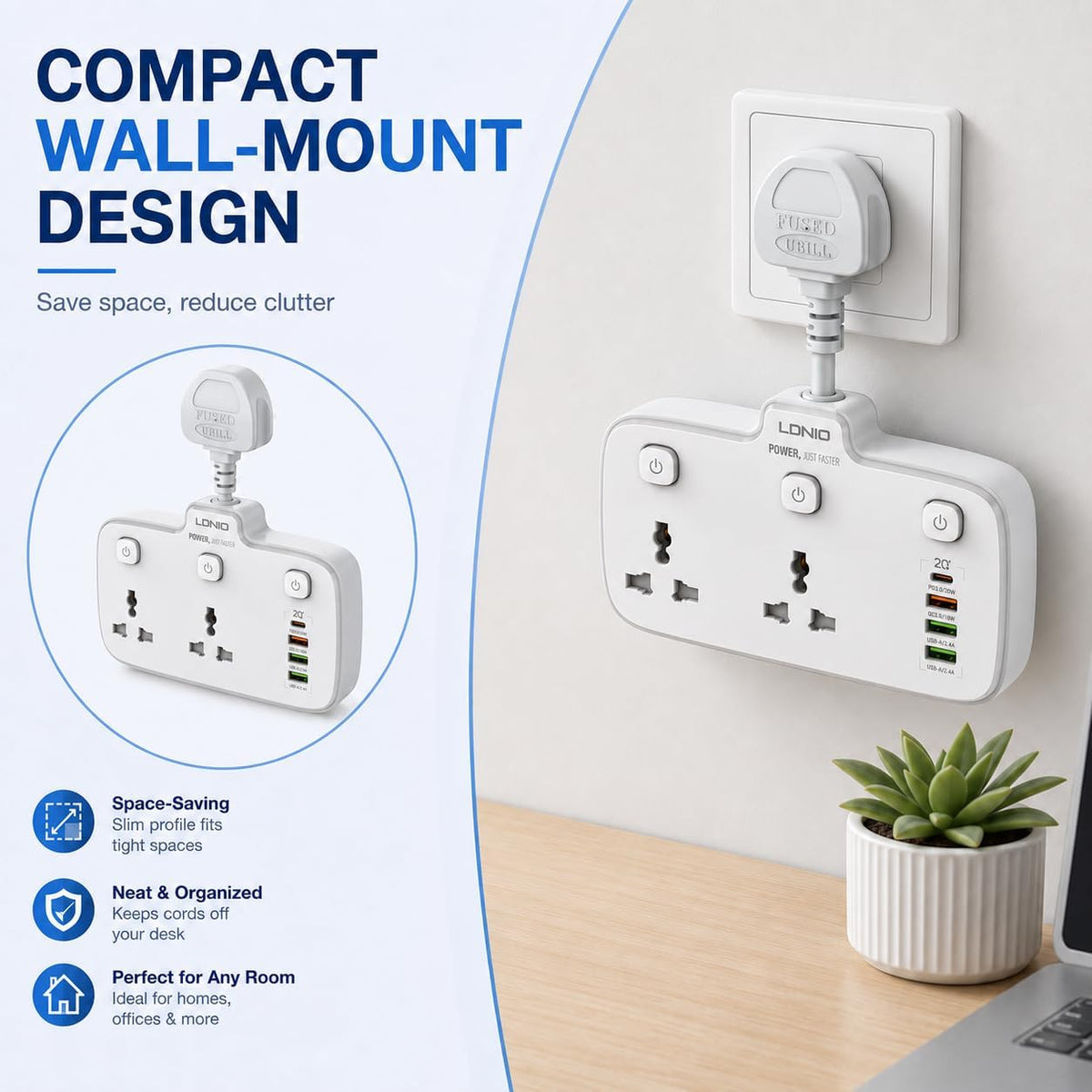 LDNIO SC2413 6-in-1 Power Strip Cube 2AC 4USB White - AHW Store