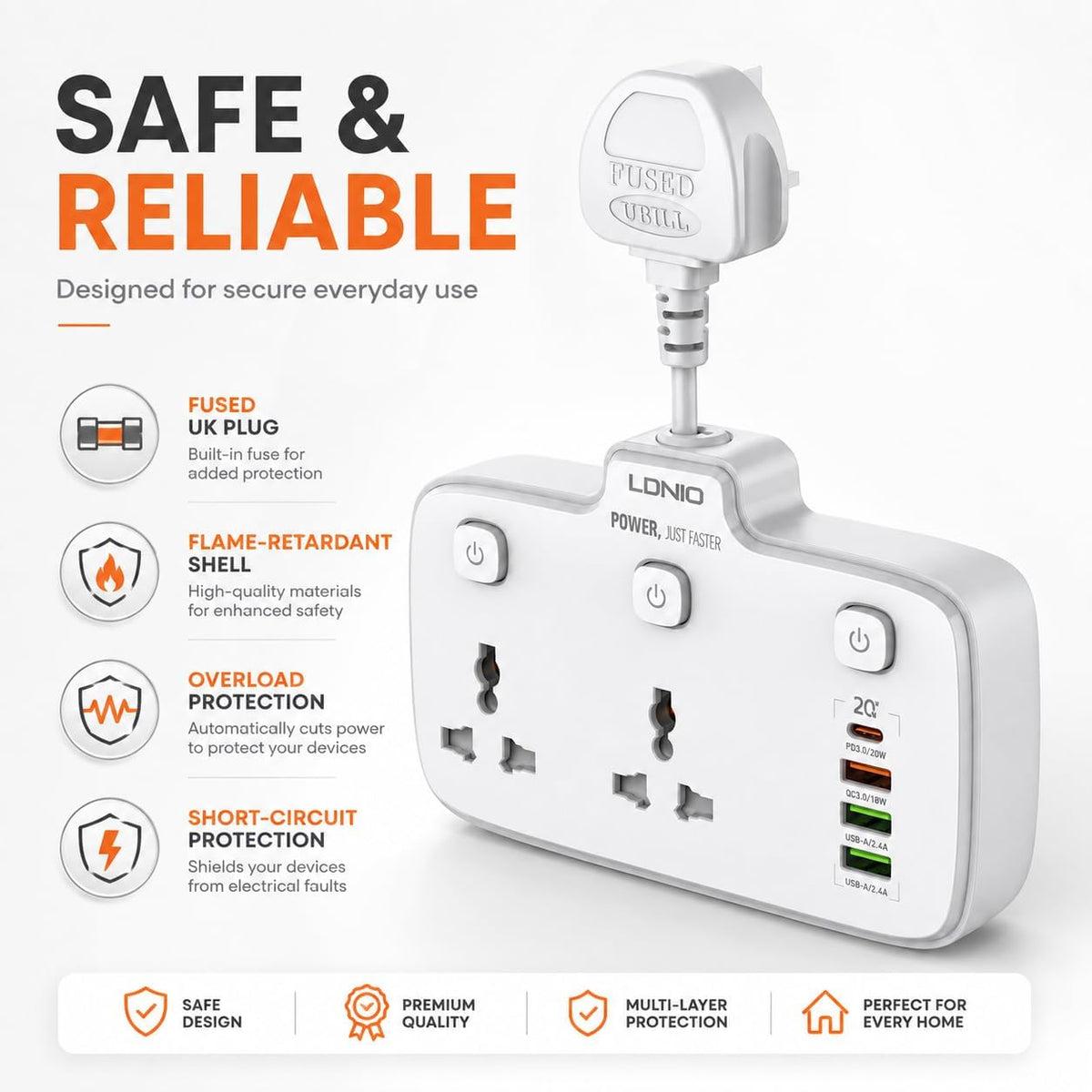LDNIO SC2413 6-in-1 Power Strip Cube 2AC 4USB White - AHW Store