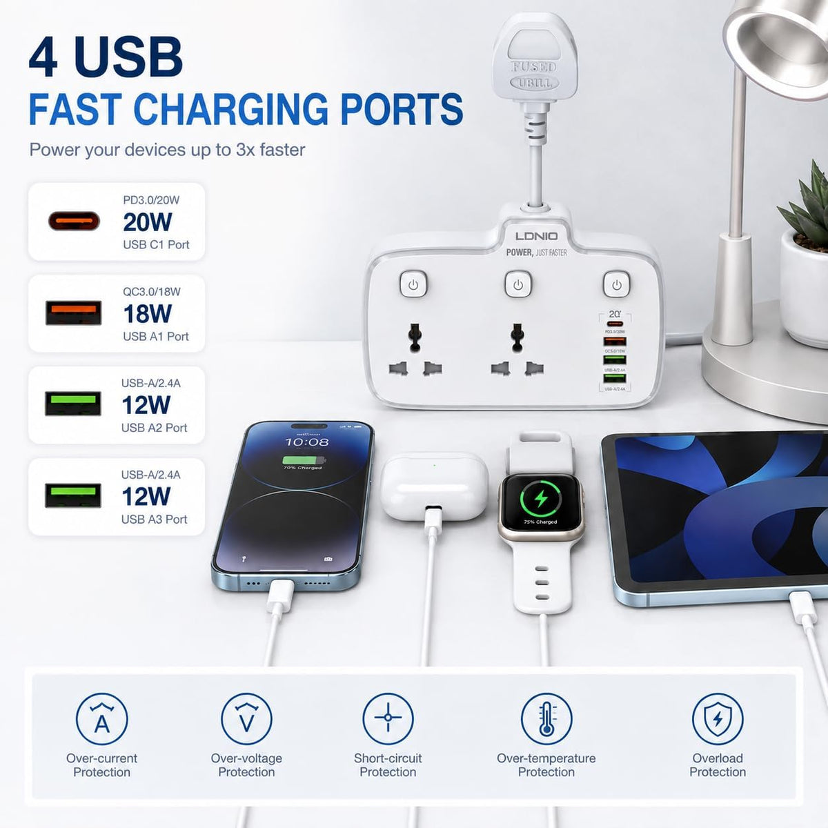 LDNIO SC2413 6-in-1 Power Strip Cube 2AC 4USB White - AHW Store