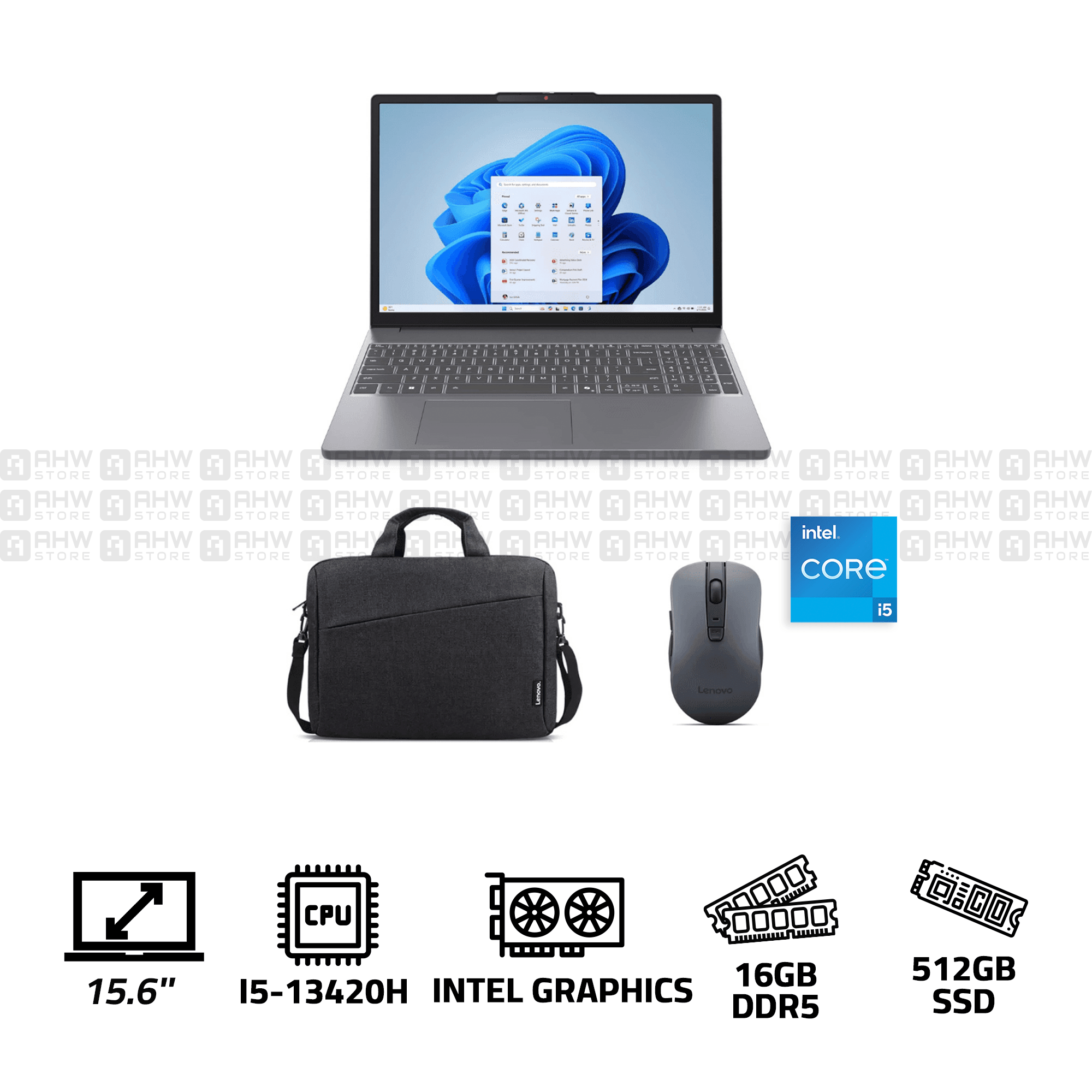 Lenovo IDEAPAD SLIM 3 - CORE I5 - 13420H - up to 24g - 16G DDR5 - 512SSD - INTEL - Mouse + BAG + 2 YEARS + WIN 11 - AHW Store