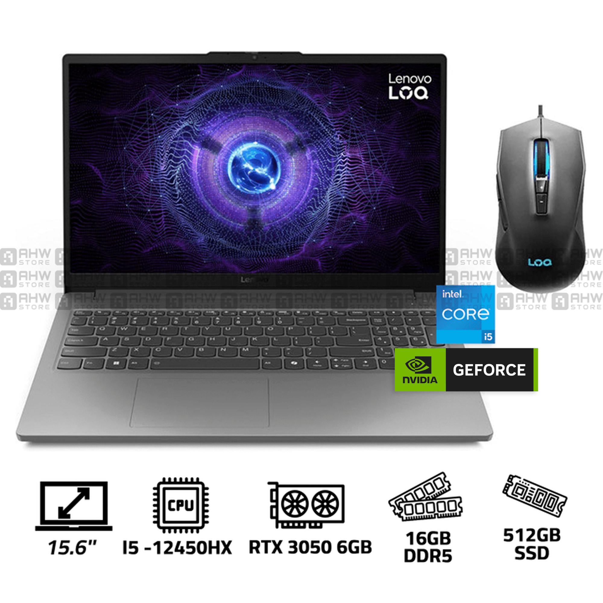 Lenovo - LOQ - CORE I5 - 12450HX - 8CORES - 12G DDR5 \ 512 SSD \ RTX 2050 4G \ 15.6 144HZ - +WIN 11 + 2 YEARS - AHW Store