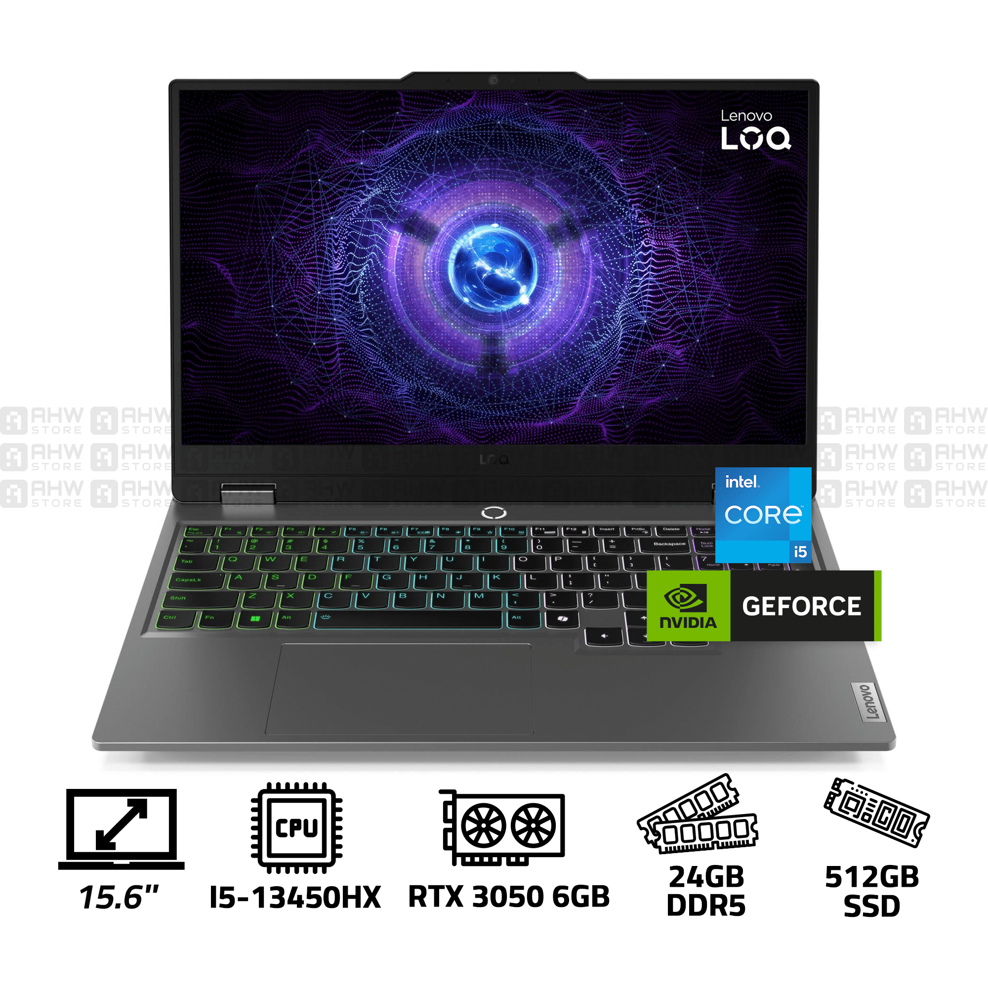LENOVO - LOQ - CORE i5 - 13450HX - 10 CORES - 24GB DDR5 \ 512GB SSD \ RTX 3050 6GB \ 15.6 - 144Hz - RGB MOUSE - 2 YEARS - AHW Store