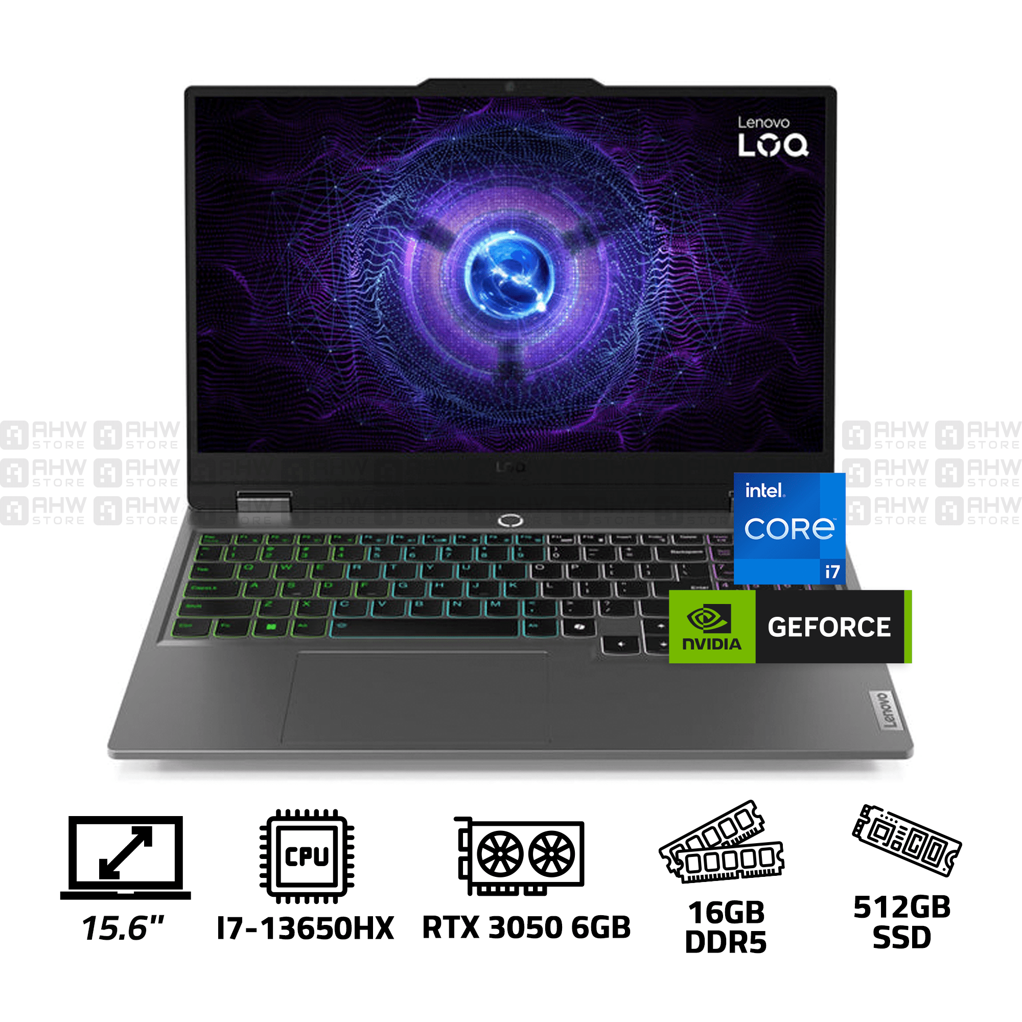 LENOVO LOQ - CORE I7 - 13650HX - 14 CORES - 16G DDR5 \ 512 SSD \ RTX 3050 6GB - 144HZ - 15.6 - 2 YEARS - AHW Store