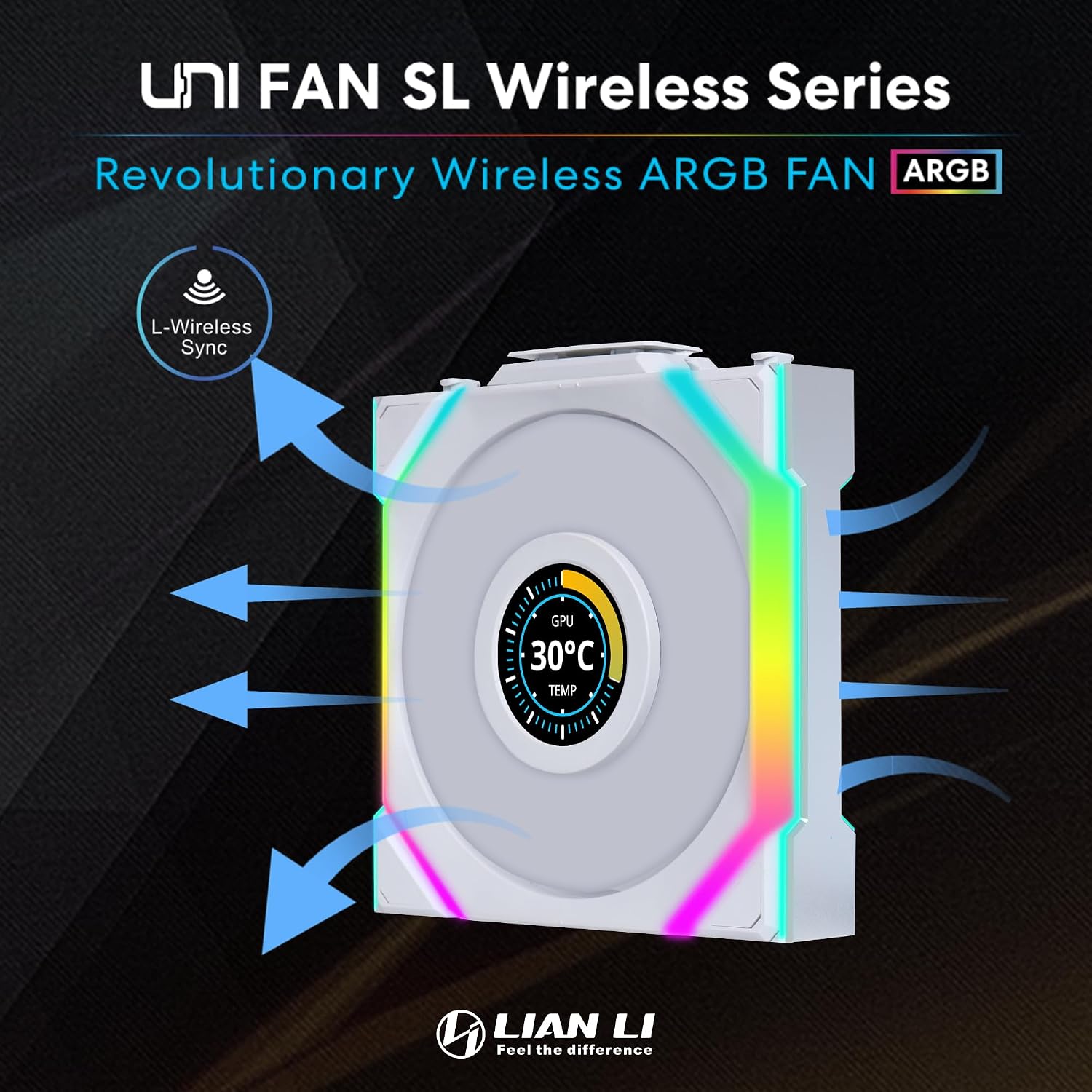 Lian Li UNI Fan SL Wireless LCD 120 Reverse Blade ARGB 3 Fans White With 2.4 GHz Wireless Controller Fan
