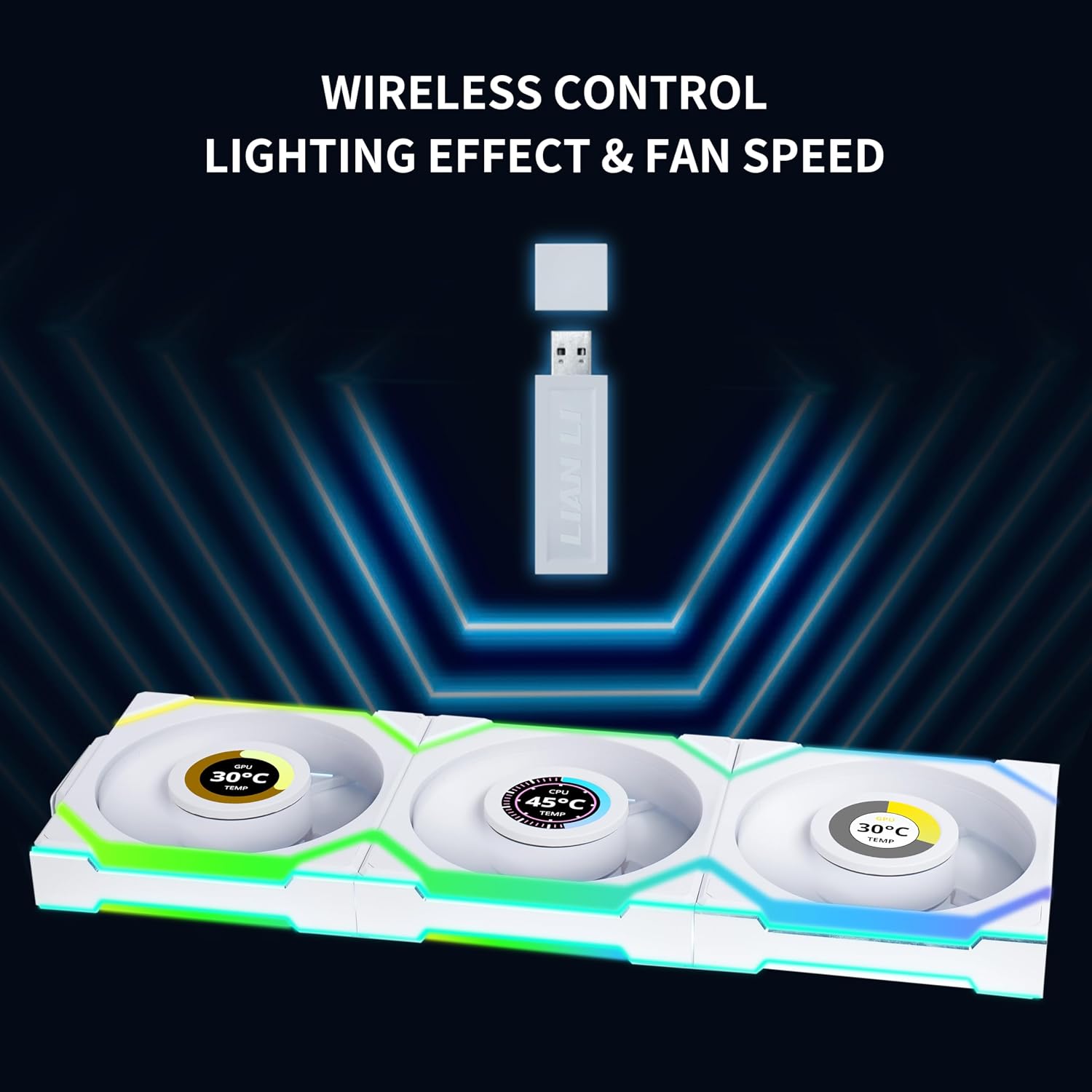 Lian Li UNI Fan SL Wireless LCD 120 Reverse Blade ARGB 3 Fans White With 2.4 GHz Wireless Controller Fan
