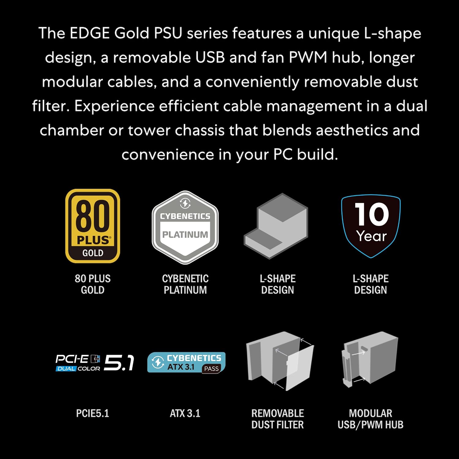 Lian Li Edge Gold EG1200G 1200W 80 Plus Gold PCIe 5.1 ATX 3.1 Full Modular Power Supply