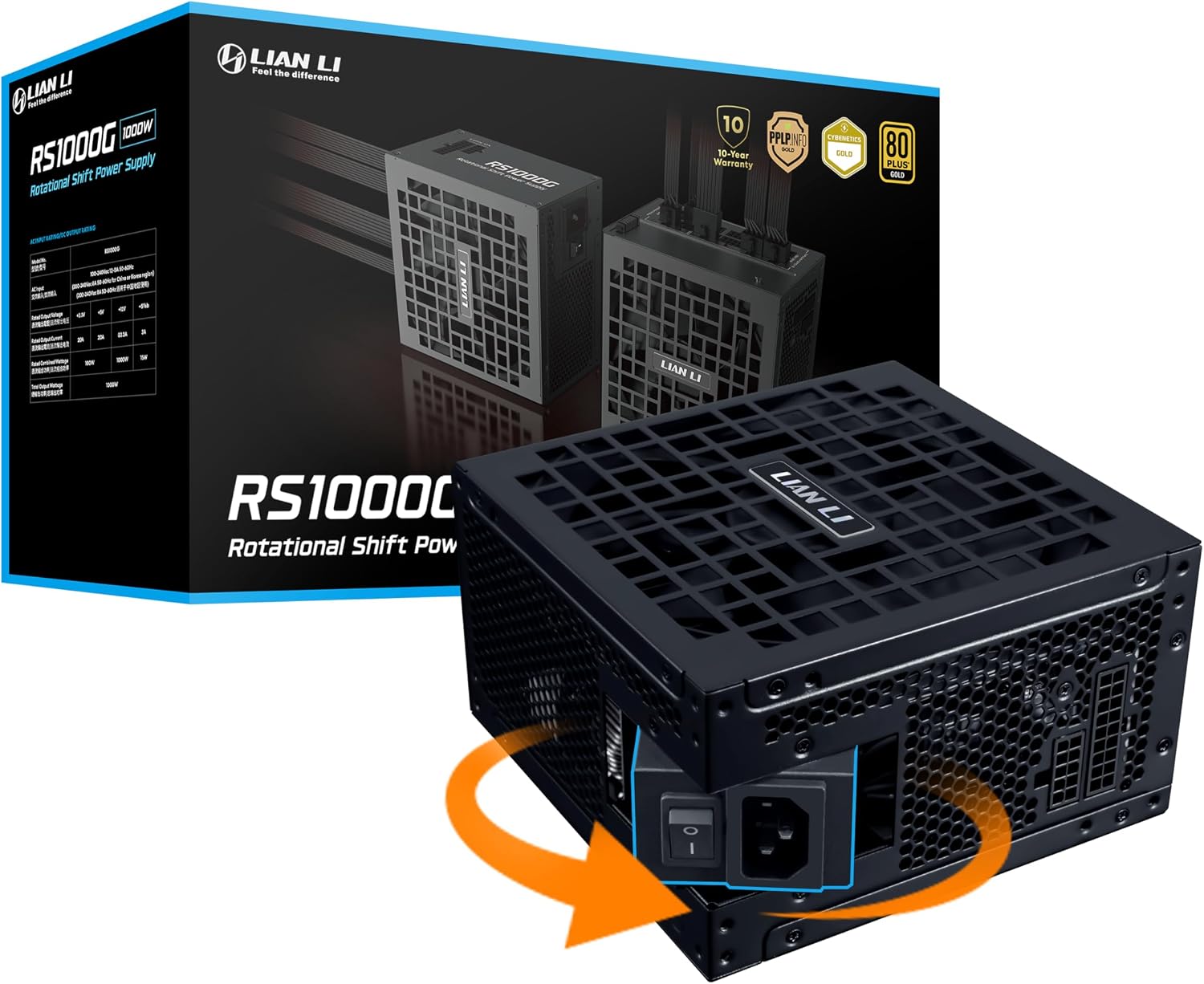 Lian Li RS1000G 1000W 80 Plus Gold Cybenetics Platinum PCIe 5.1 ATX 3.1 Full Modular Power Supply Black