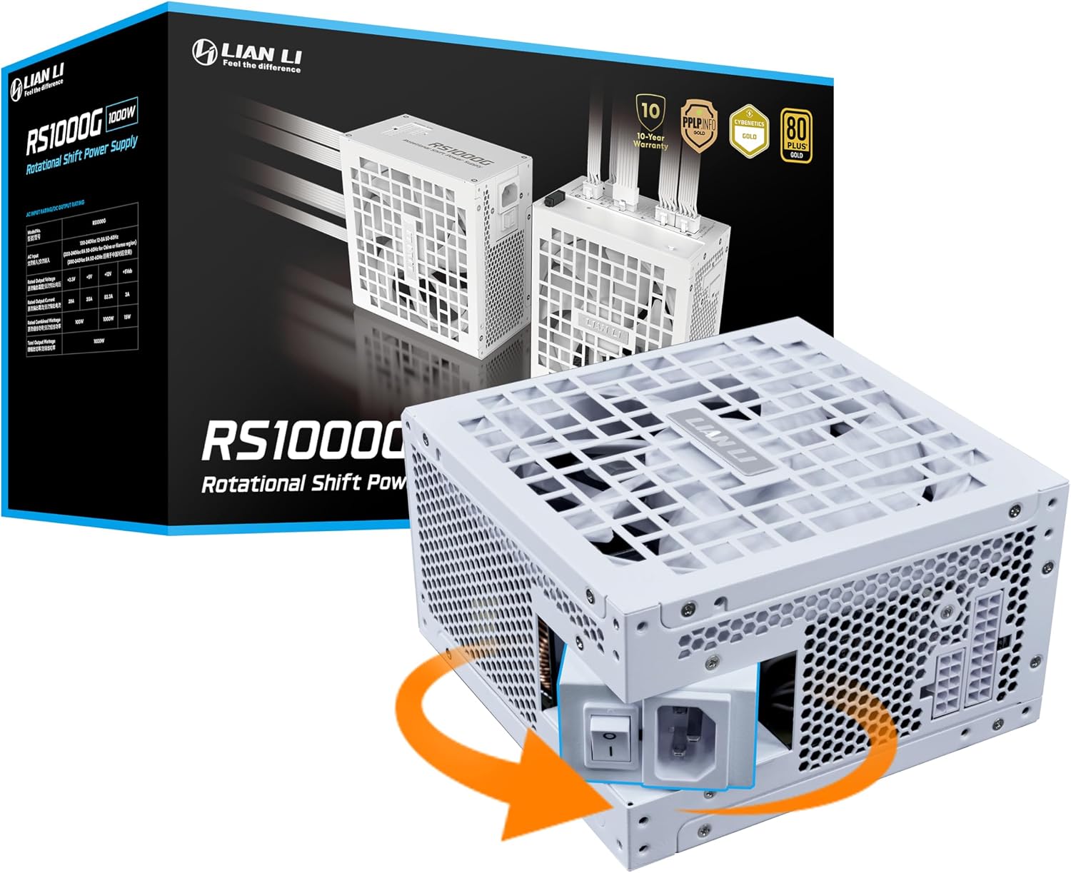 Lian Li RS1000G 1000W 80 Plus Gold Cybenetics Platinum PCIe 5.1 ATX 3.1 Full Modular Power Supply White