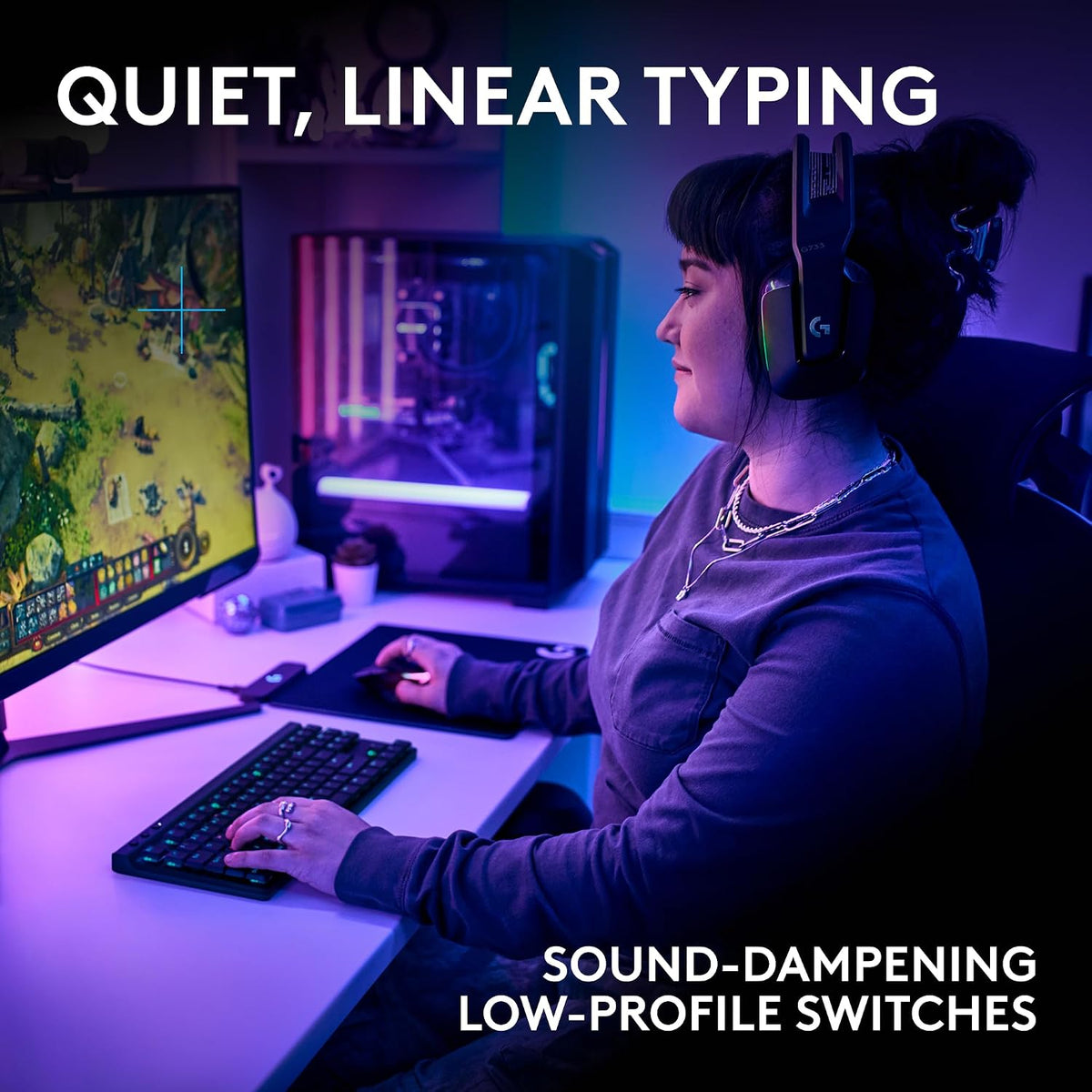 Logitech G515 Lightspeed TKL Low Profile Wireless Gaming Keyboard, LIGHTSYNC RGB, Thin Tenkeyless Design, Double-Shot PBT Keycaps, Linear (Red) Mechanical Switches - Black - AHW Store