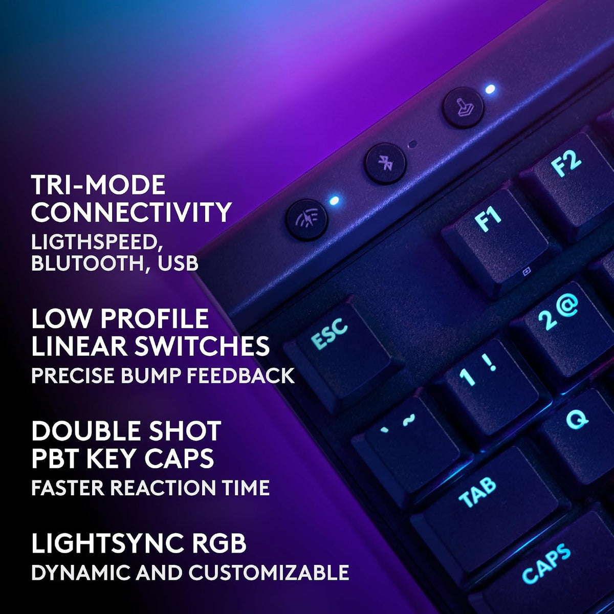 Logitech G515 Lightspeed TKL Low Profile Wireless Gaming Keyboard, LIGHTSYNC RGB, Thin Tenkeyless Design, Double-Shot PBT Keycaps, Linear (Red) Mechanical Switches - Black - AHW Store