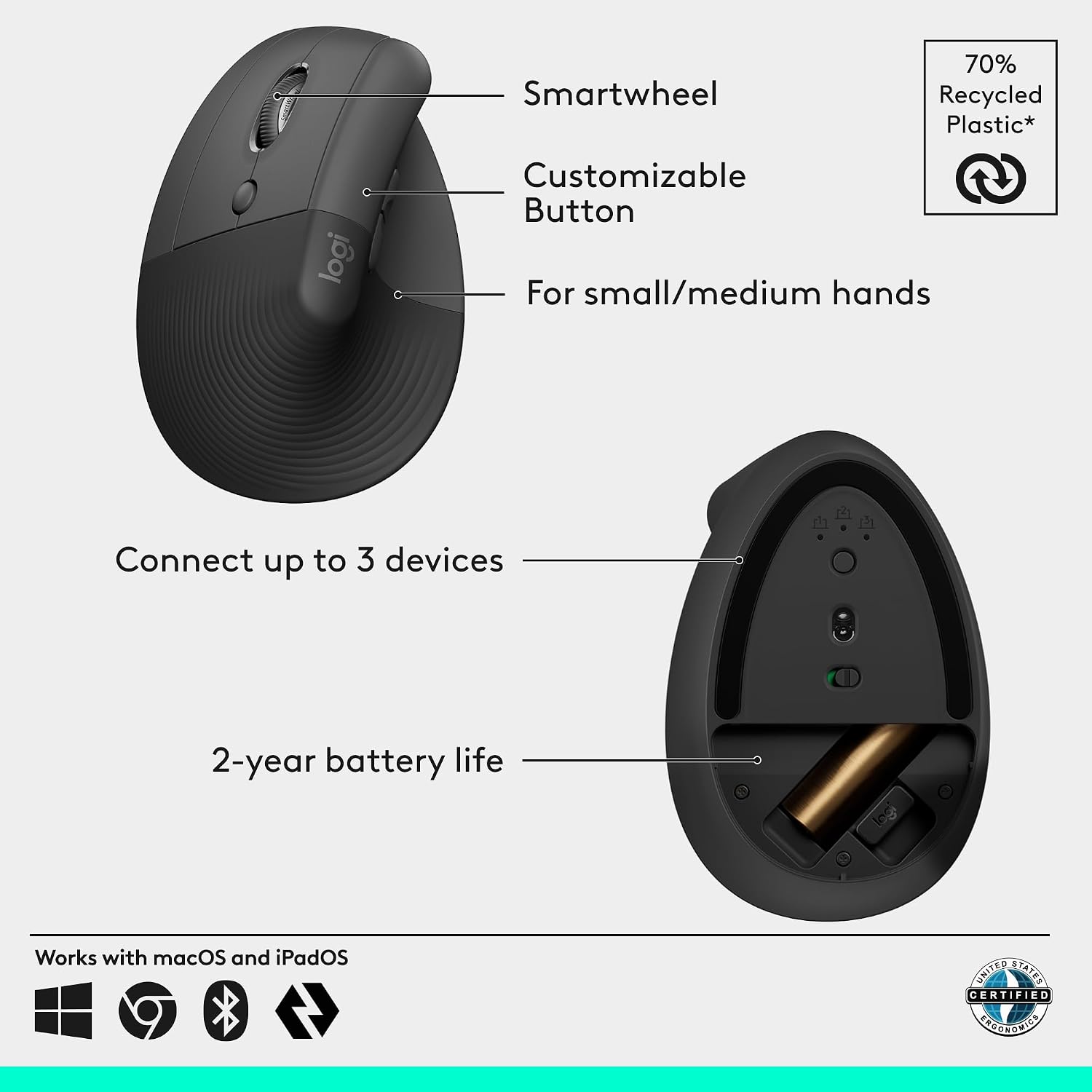 Logitech Lift Left Vertical Ergonomic Mouse - AHW Store
