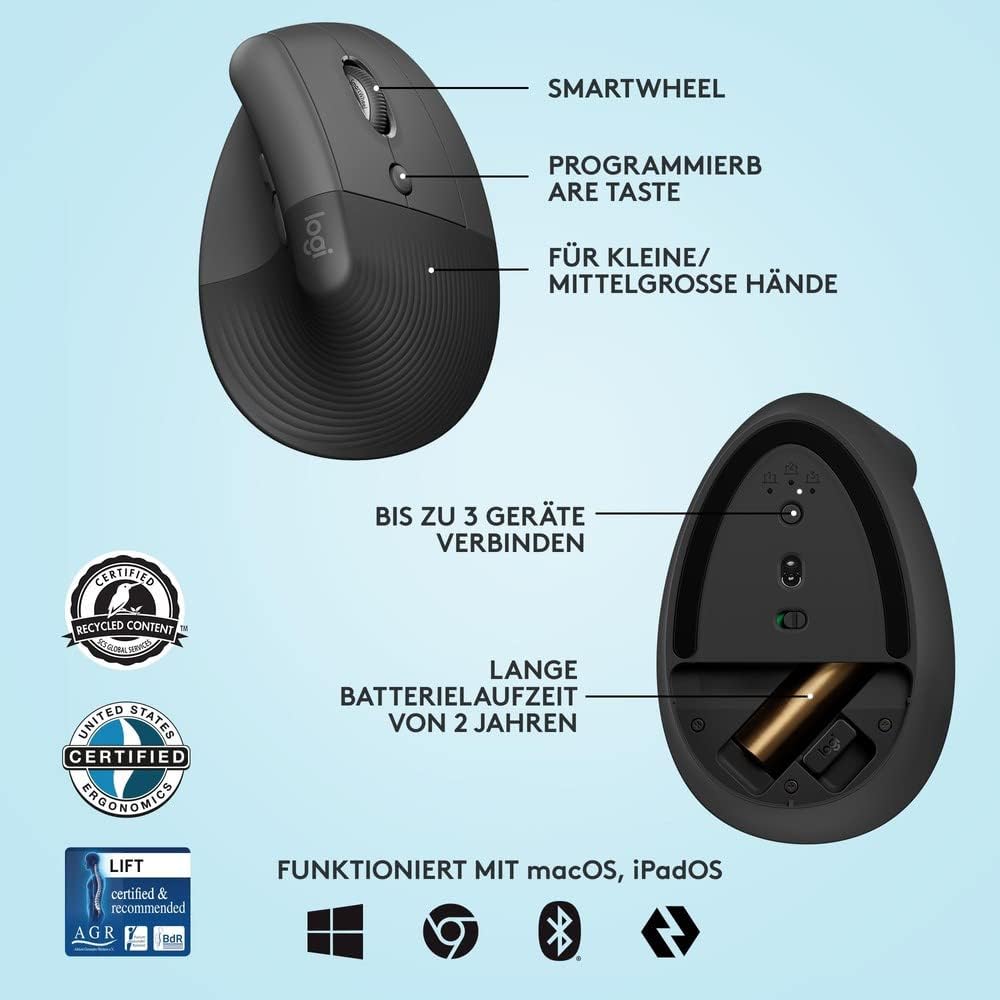 Logitech Lift Vertical Ergonomic Mouse - AHW Store