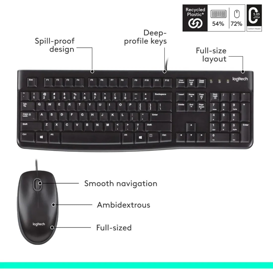 Logitech MK120 Wired Keyboard and Mouse Combo English & Arabic - Black - AHW Store