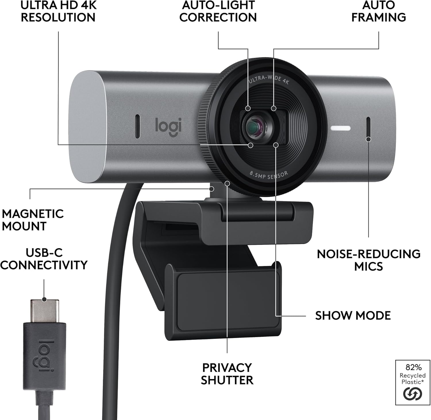 Logitech MX Brio Ultra HD 4K Collaboration and Streaming Webcam, 1080p at 60 FPS, Dual Noise Reducin - AHW Store